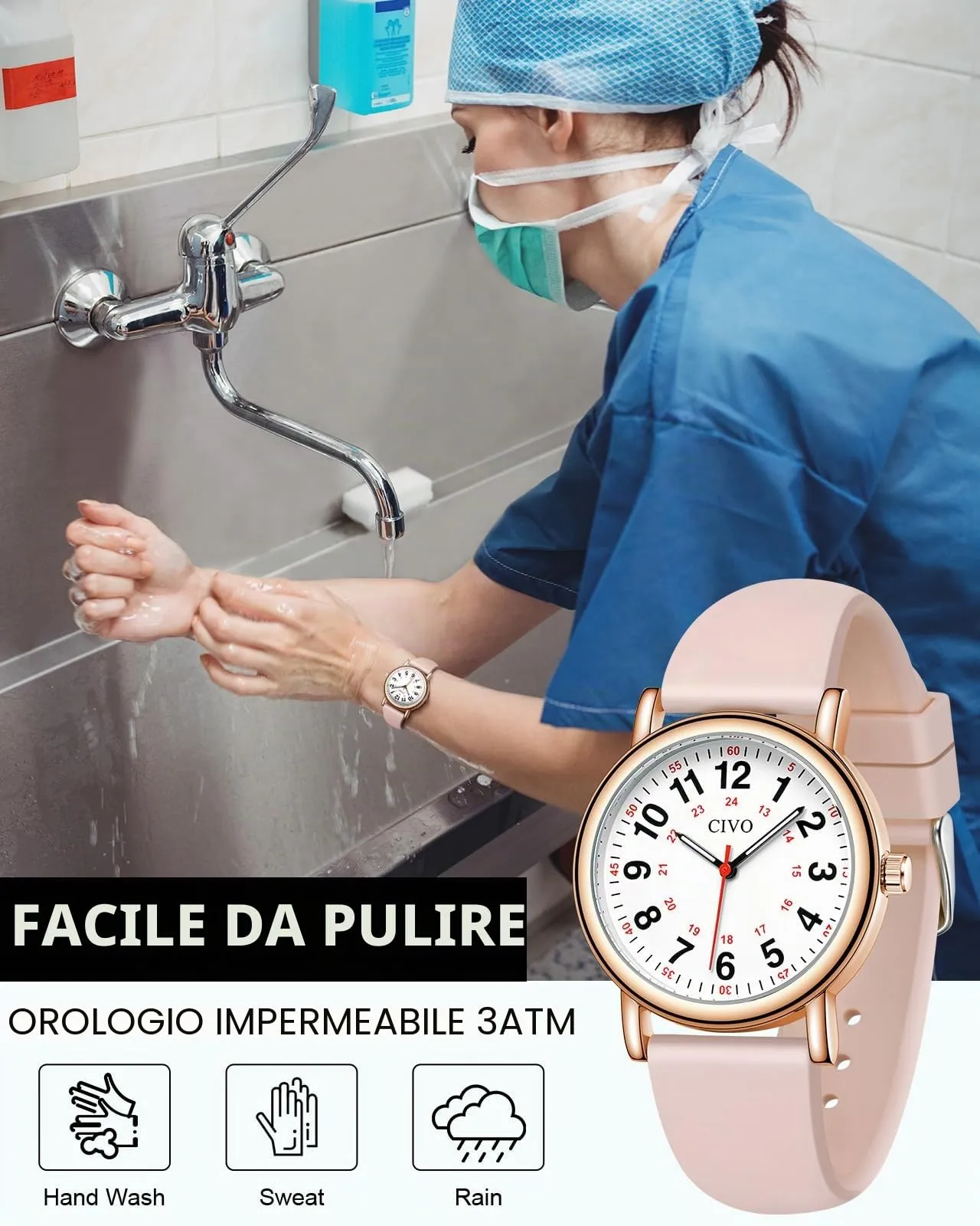 CIVO Orologio Infermiere Donna Analogico: Impermeabile Orologi da Polso Quarzo con Quadrante di Facile Lettura - Regalo per Studente di Medicina - immagine 2