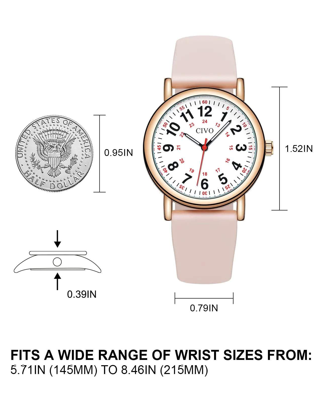 CIVO Orologio Infermiere Donna Analogico: Impermeabile Orologi da Polso Quarzo con Quadrante di Facile Lettura - Regalo per Studente di Medicina - immagine 7
