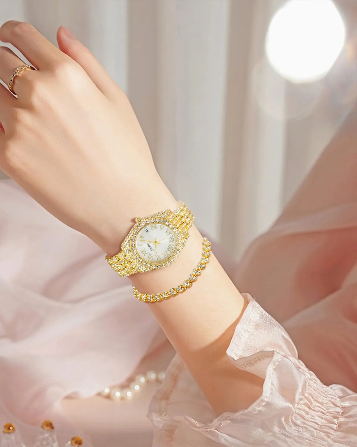 CIVO Orologio Oro Donna Impermeabile: Acciaio Inossidabile Analogico - Orologi da Polso Classico Affari Quarzo Calendario Luminosi Set Regali Eleganti per Donna - immagine 3