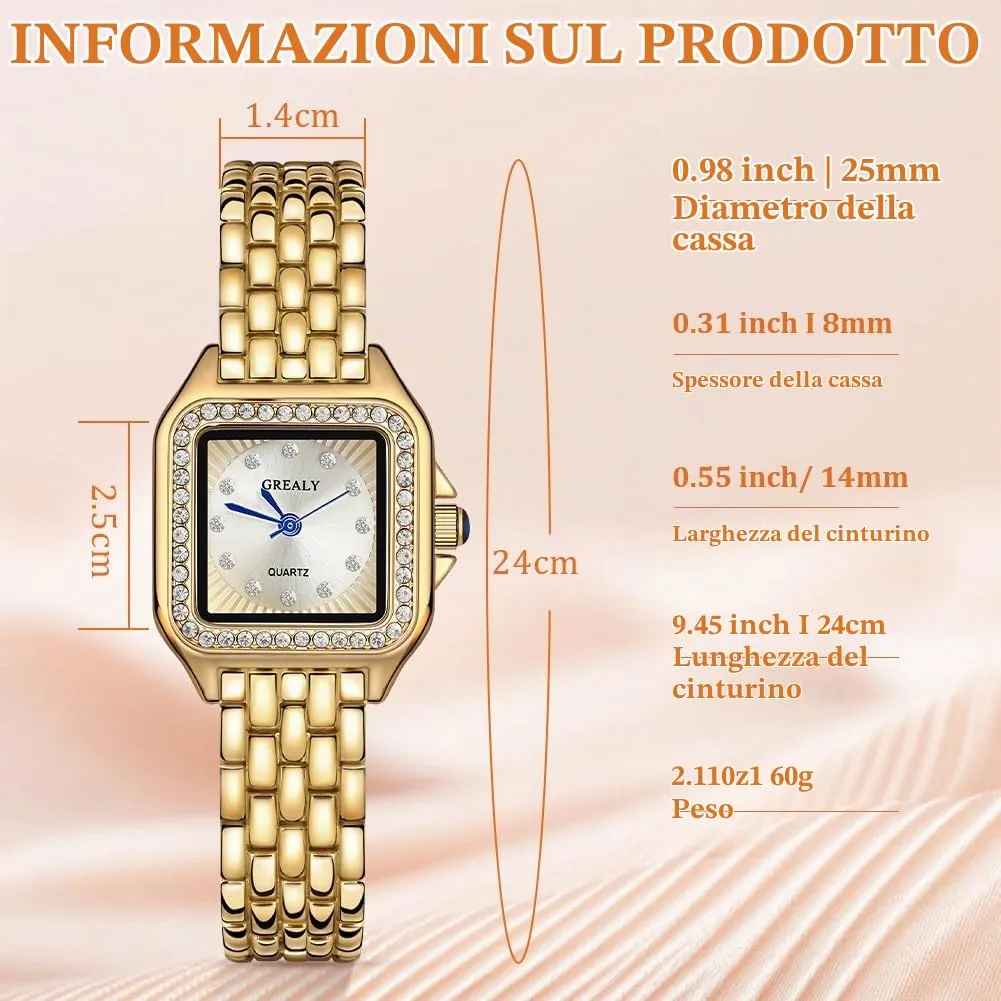 AOOSU Orologio da Donna, Orologio Donna Piccolo, Orologios Analogico al Quarzo con Cinturino in Acciaio, Cassa Rettangolare Quadrante Romano (Oro) - immagine 2