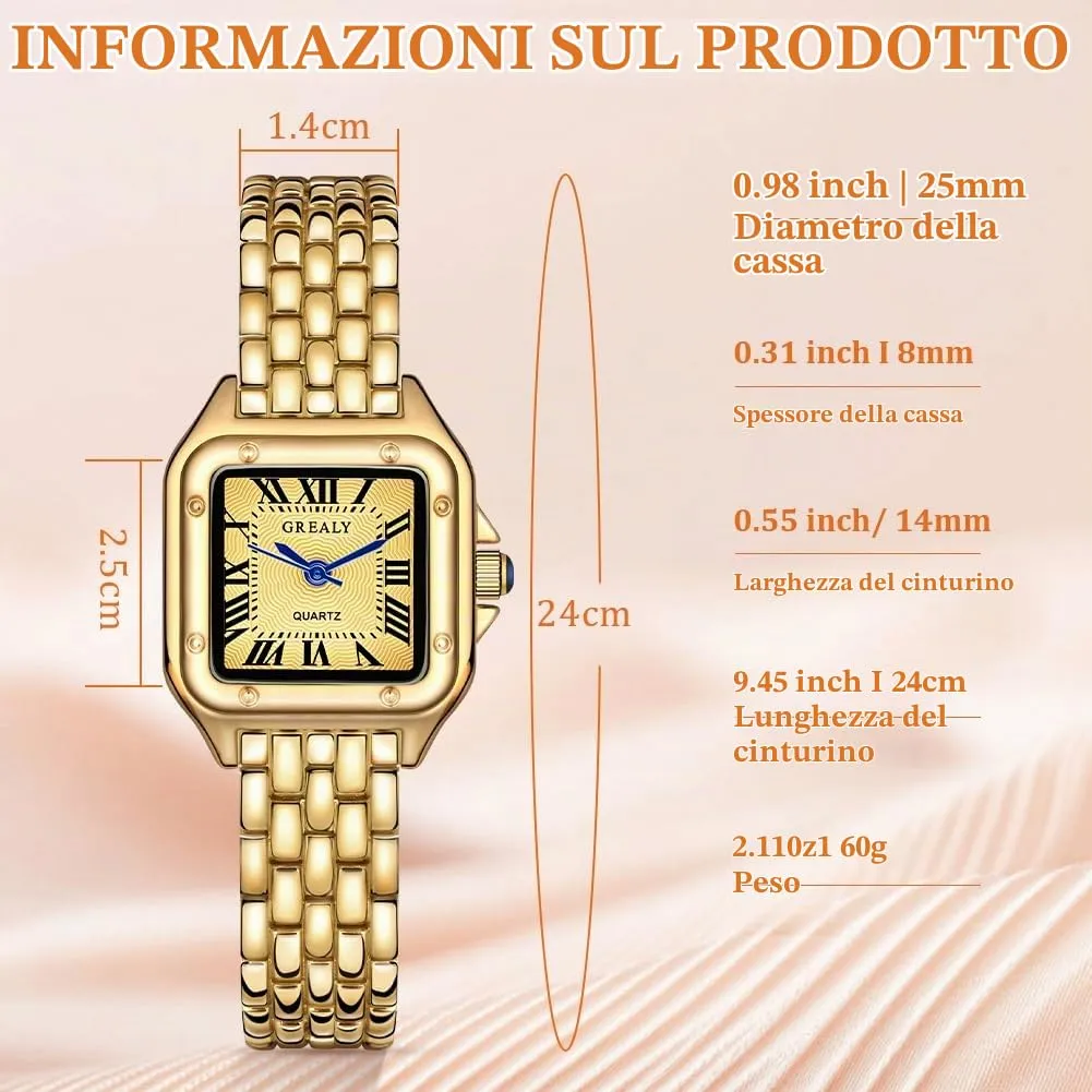 AOOSU Orologio da Donna, Orologio Donna Piccolo, Orologios Analogico al Quarzo con Cinturino in Acciaio, Cassa Rettangolare Quadrante Romano (Oro) - immagine 2