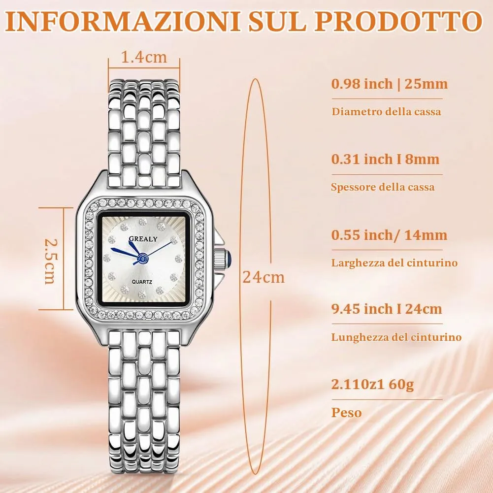 AOOSU Orologio da Donna, Orologio Donna Piccolo, Orologios Analogico al Quarzo con Cinturino in Acciaio, Cassa Rettangolare Quadrante Romano (Argento) - immagine 2