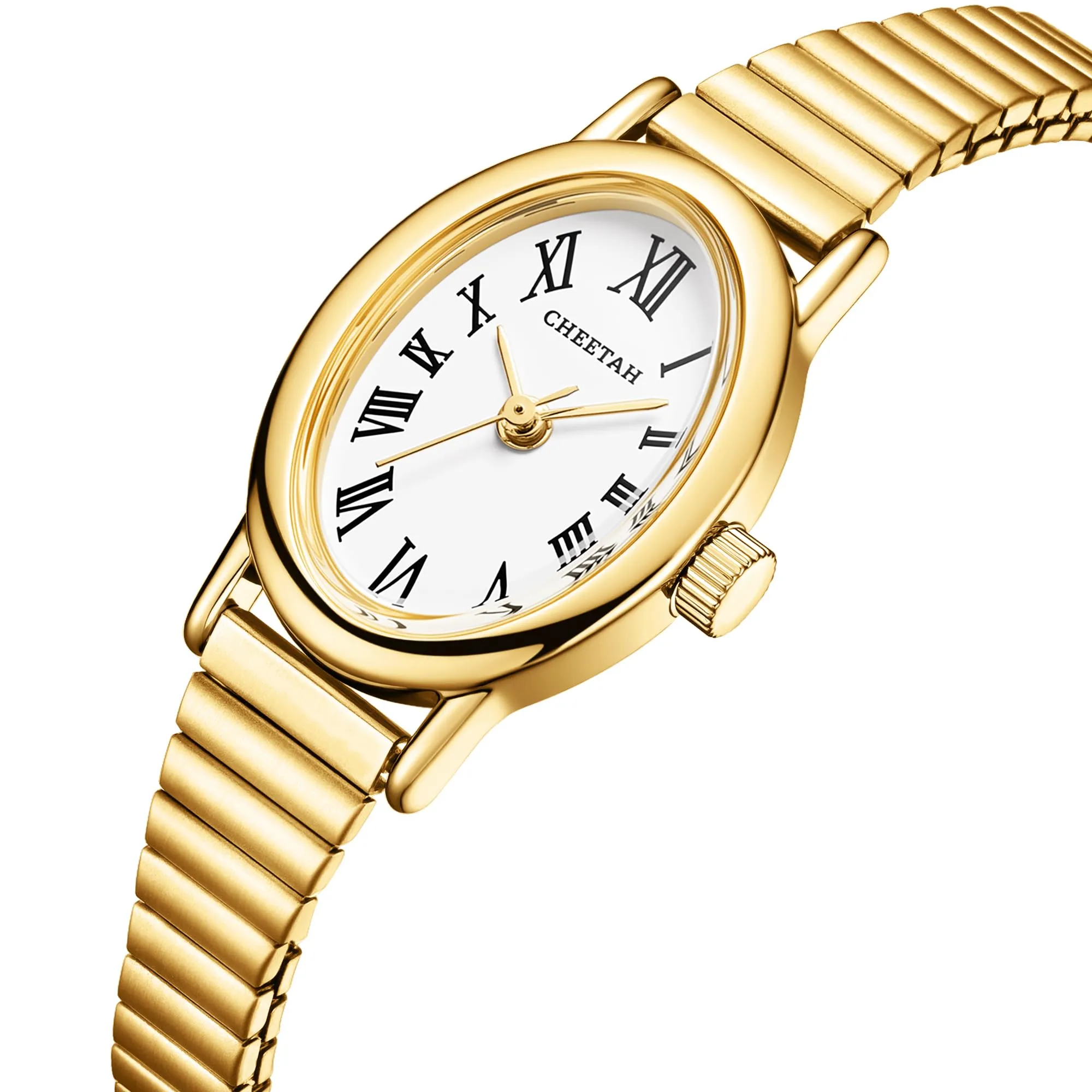 CHEETAH Orologio Donna Dorato Elegante al Quarzo: Orologio Impermeabile con Cinturino Regolabile in Acciaio Inossidabile e Quadrante Semplice con Numeri Romani - immagine 2