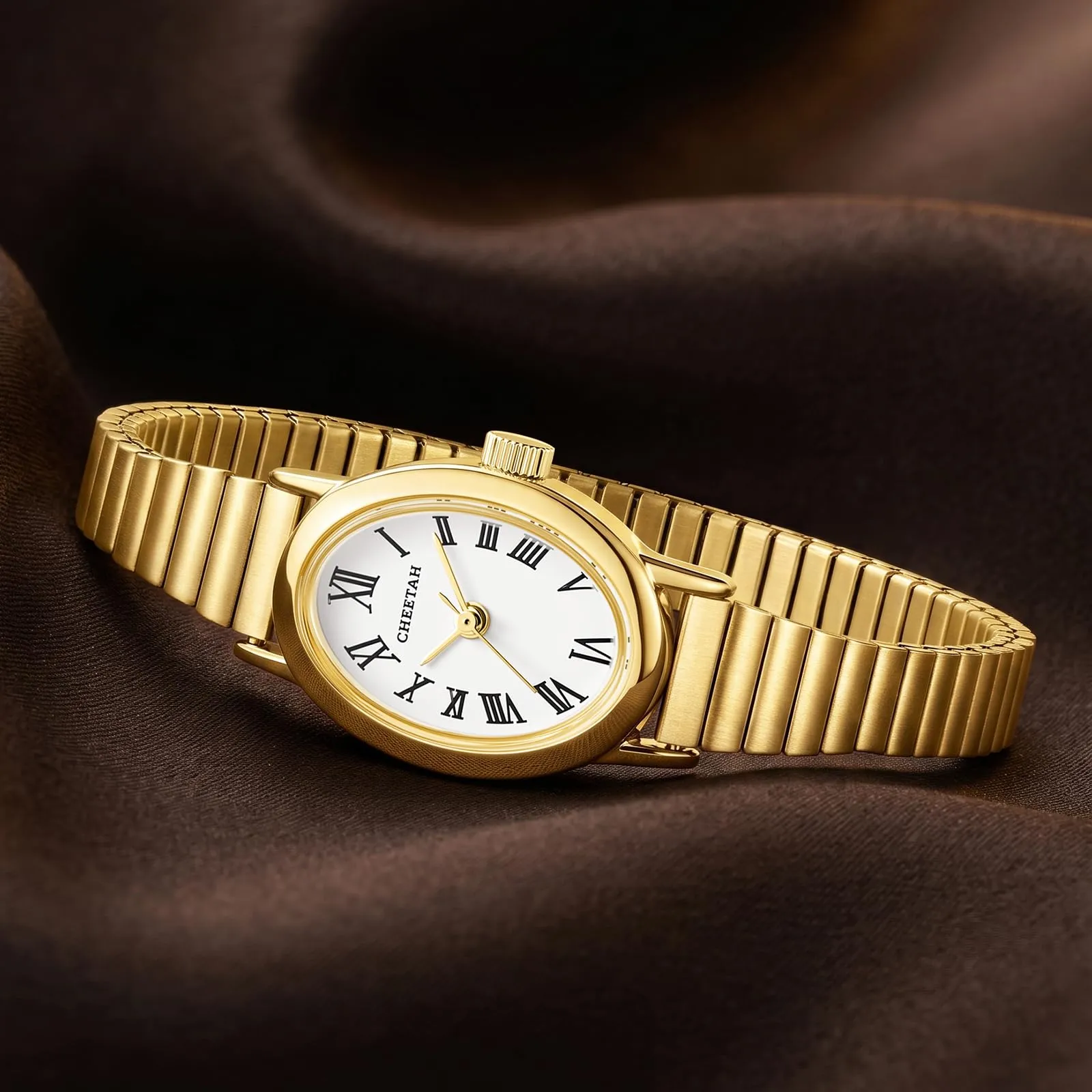 CHEETAH Orologio Donna Dorato Elegante al Quarzo: Orologio Impermeabile con Cinturino Regolabile in Acciaio Inossidabile e Quadrante Semplice con Numeri Romani - immagine 4