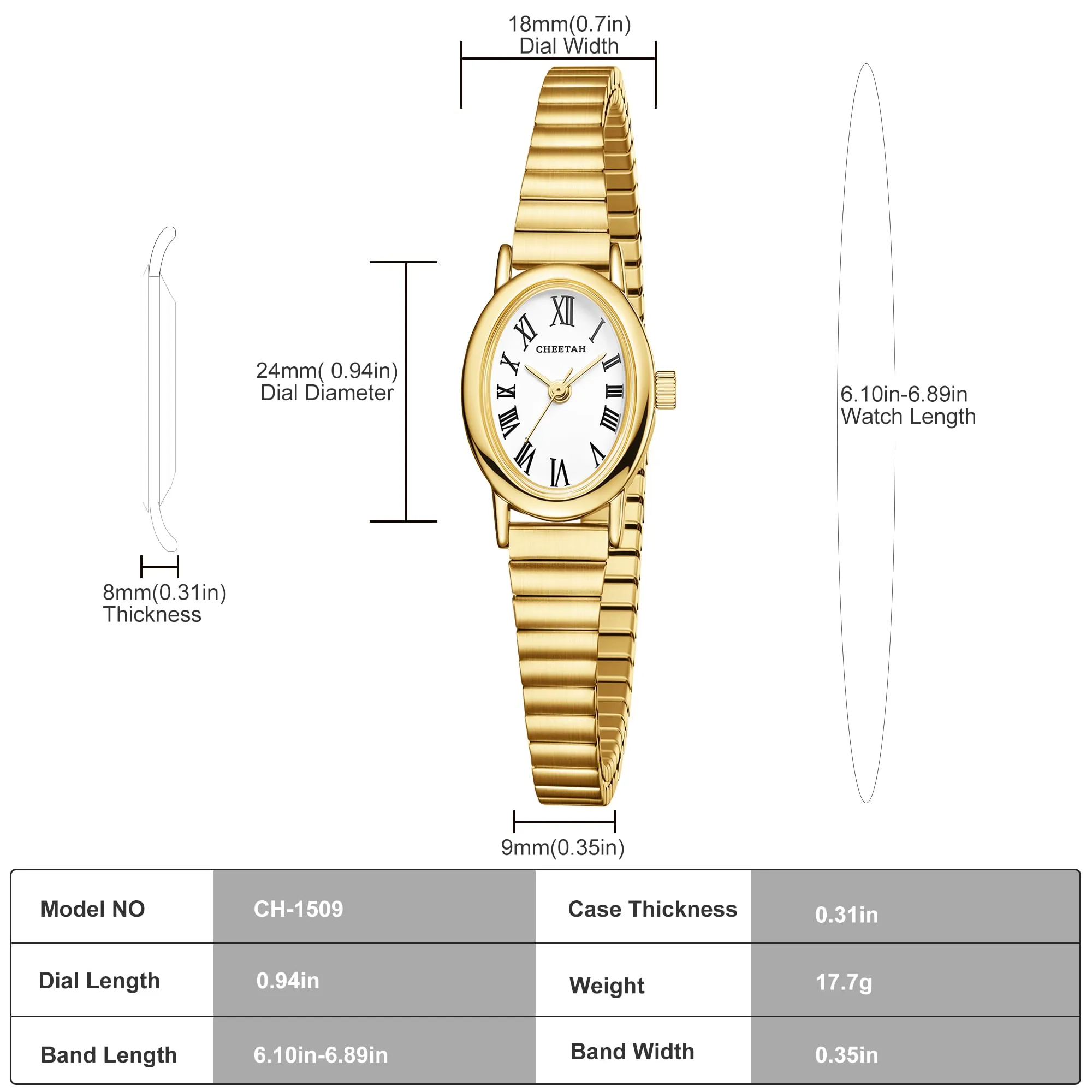CHEETAH Orologio Donna Dorato Elegante al Quarzo: Orologio Impermeabile con Cinturino Regolabile in Acciaio Inossidabile e Quadrante Semplice con Numeri Romani - immagine 7