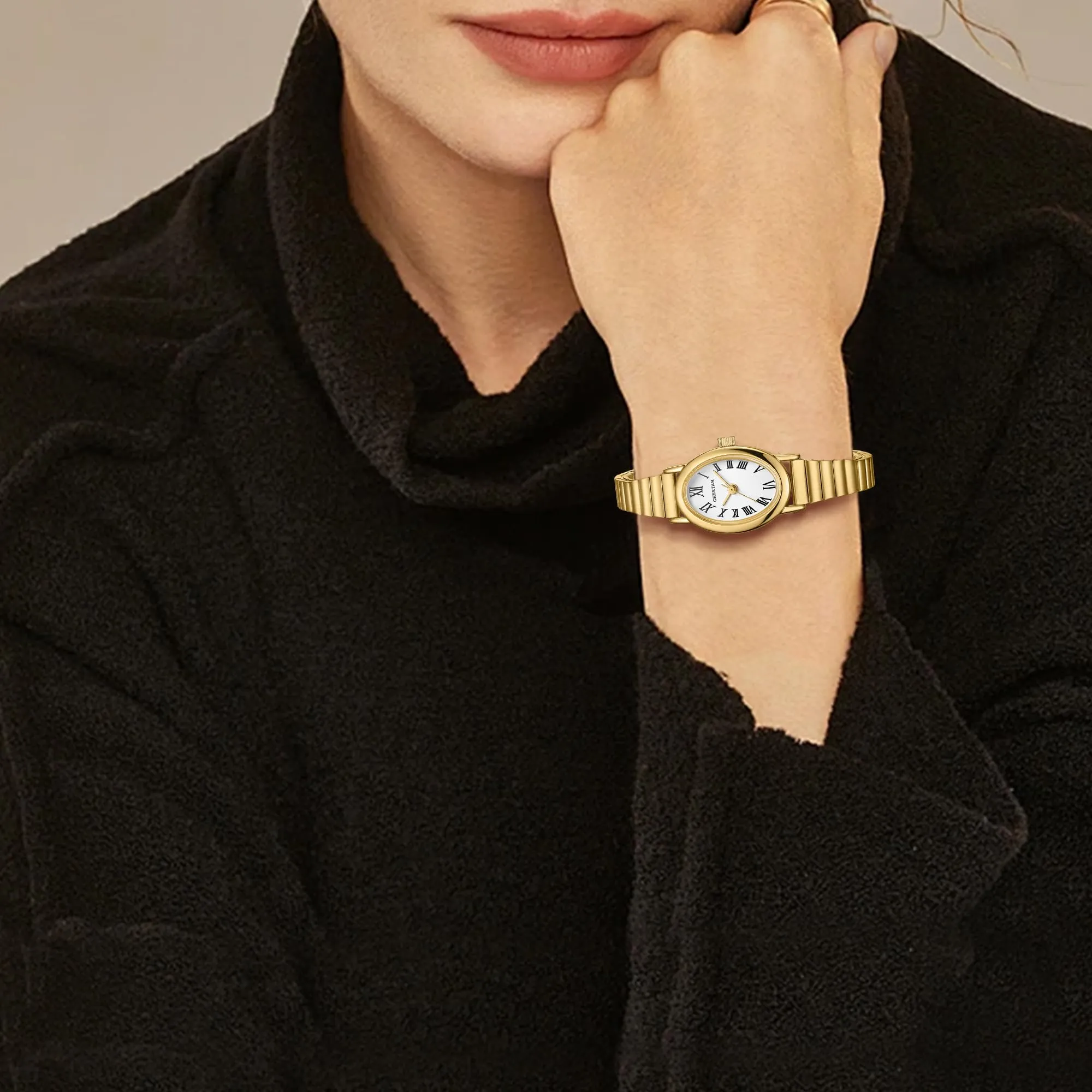 CHEETAH Orologio Donna Dorato Elegante al Quarzo: Orologio Impermeabile con Cinturino Regolabile in Acciaio Inossidabile e Quadrante Semplice con Numeri Romani - immagine 8