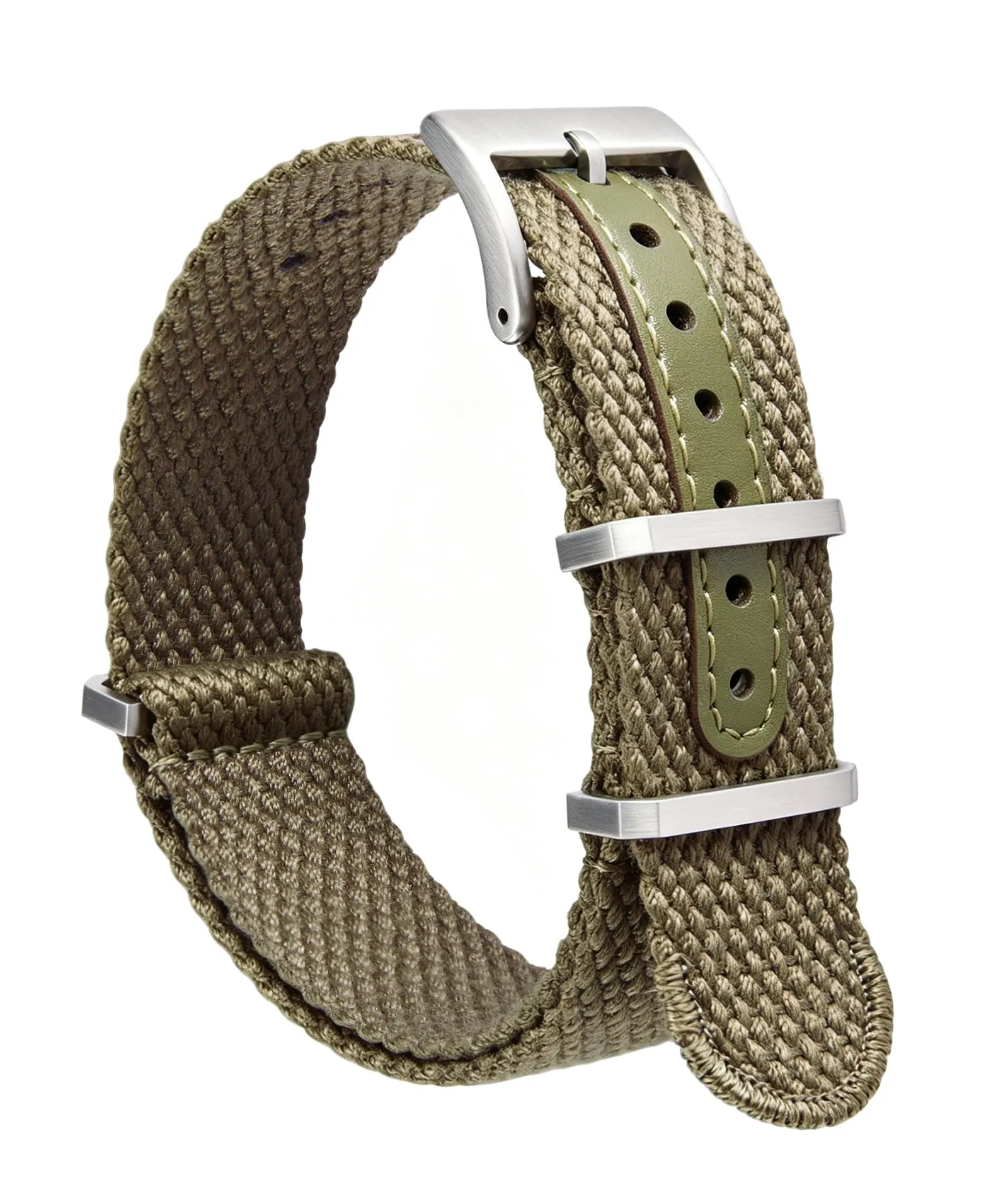 BINLUN Cinturino per Orologio in Nylon 18mm 20mm 22mm 24mm Monoblocco Extra Lungo Canvas Orologio Militare Cotone e Lino Cinturini di Ricambio con Fibbia in Acciaio Inossidabile(20mm,Verde Militare) - immagine 1