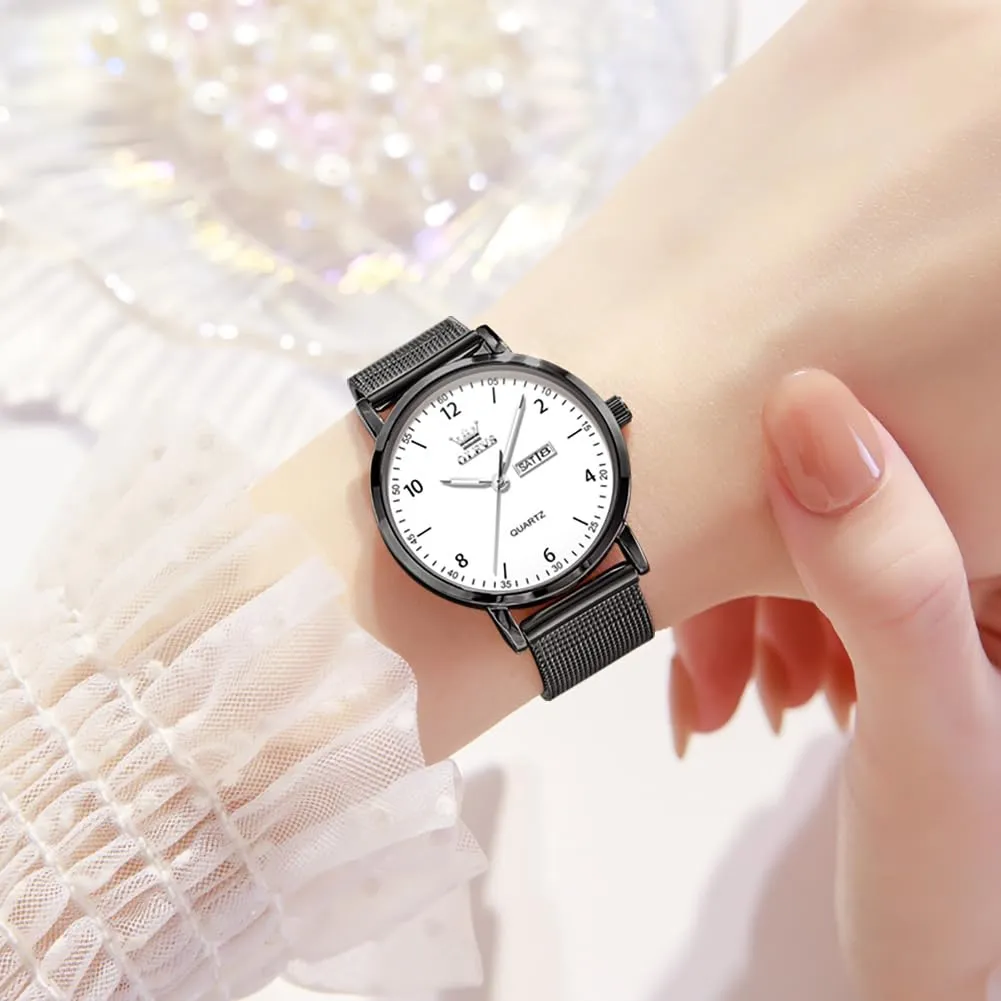 RAITOWN Orologio Donna Quarzo 8mm Ultrafino Maglia Milanesa Nero Bianco - immagine 2