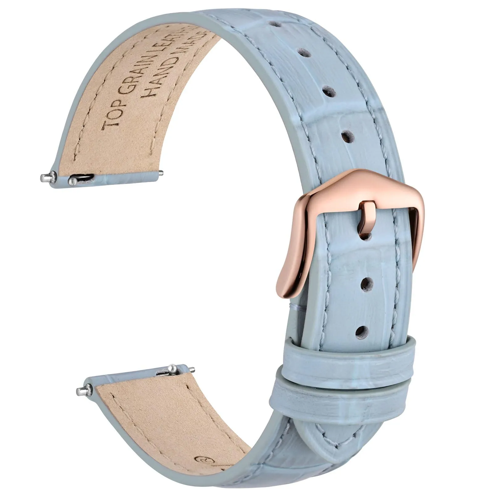 WOCCI 14mm Cinturino Orologio in Pelle da Donna, Grana di Alligatore Goffrata, Pelle Fiore Superiore, Sgancio Rapido, Fibbia Oro Rosa (Blu Chiaro) - immagine 1