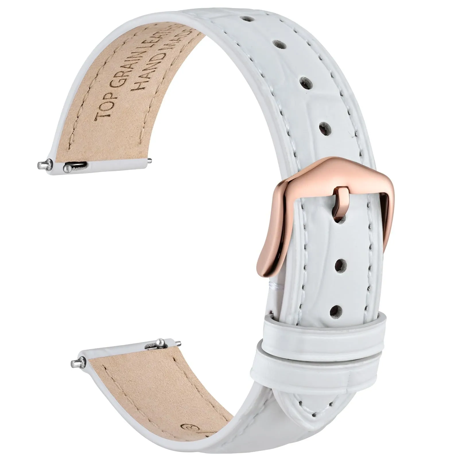 WOCCI 14mm Cinturino Orologio in Pelle da Donna, Grana di Alligatore Goffrata, Pelle Fiore Superiore, Sgancio Rapido, Fibbia Oro Rosa (Bianco) - immagine 1