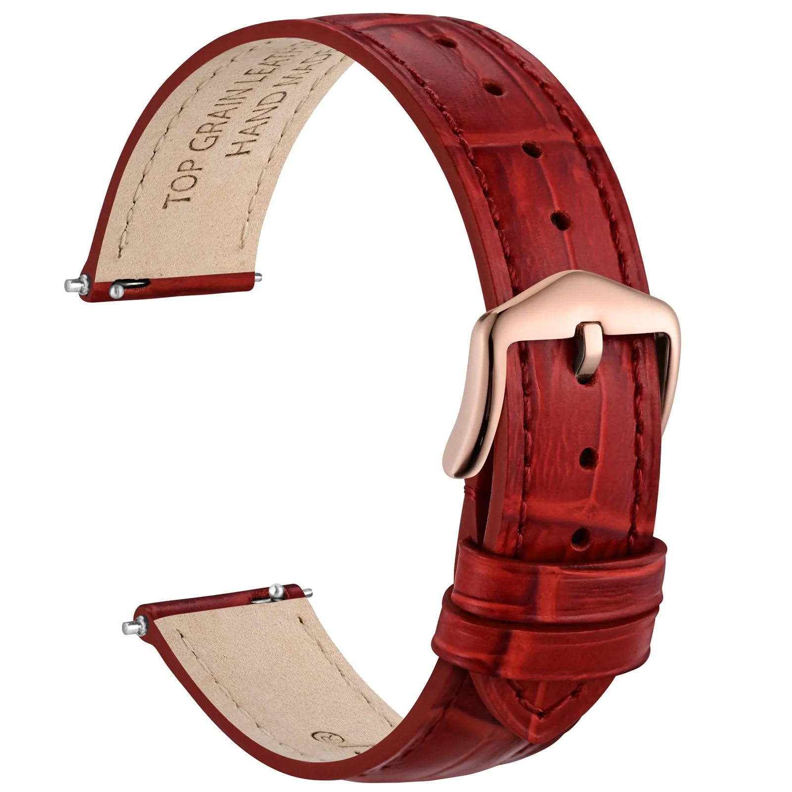WOCCI 18mm Cinturino Orologio in Pelle da Donna, Grana di Alligatore Goffrata, Pelle Fiore Superiore, Sgancio Rapido, Fibbia Oro Rosa (Rosso Rubino) - immagine 1