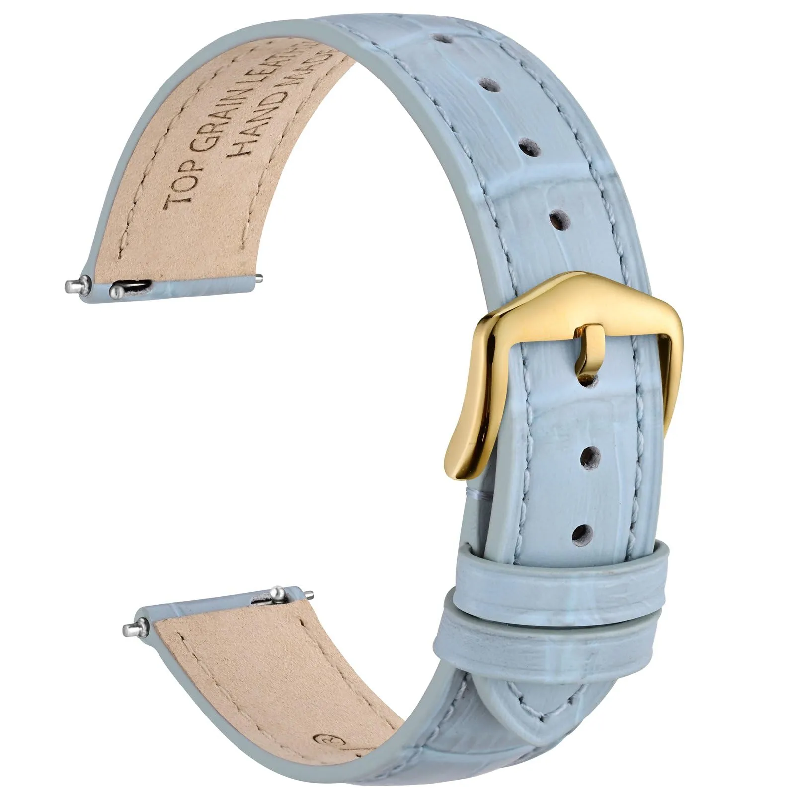 WOCCI 18mm Cinturino Orologio in Pelle da Donna, Grana di Alligatore Goffrata, Pelle Fiore Superiore, Sgancio Rapido, Fibbia Oro (Blu Chiaro) - immagine 1
