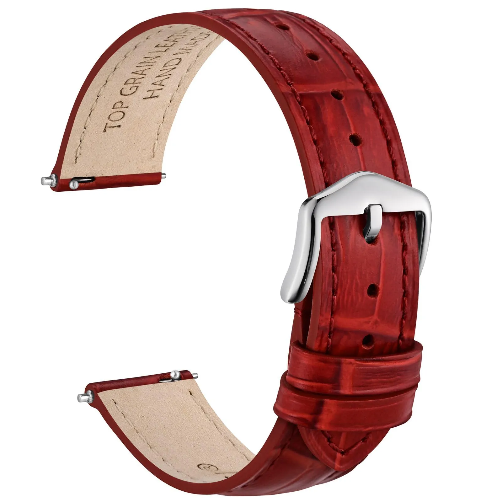 WOCCI 18mm Cinturino Orologio in Pelle da Donna, Grana di Alligatore Goffrata, Pelle Fiore Superiore, Sgancio Rapido, Fibbia Argento (Rosso Rubino) - immagine 1
