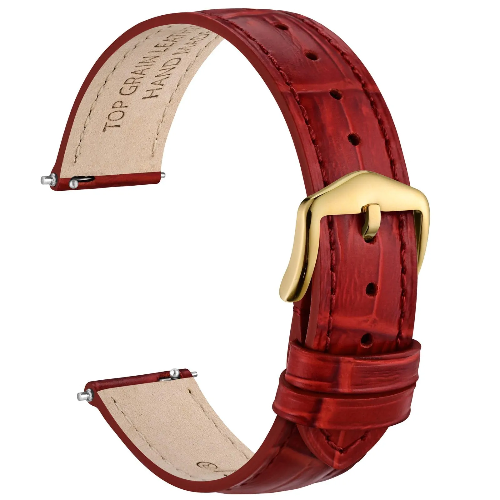 WOCCI 14mm Cinturino Orologio in Pelle da Donna, Grana di Alligatore Goffrata, Pelle Fiore Superiore, Sgancio Rapido, Fibbia Oro (Rosso Rubino) - immagine 1