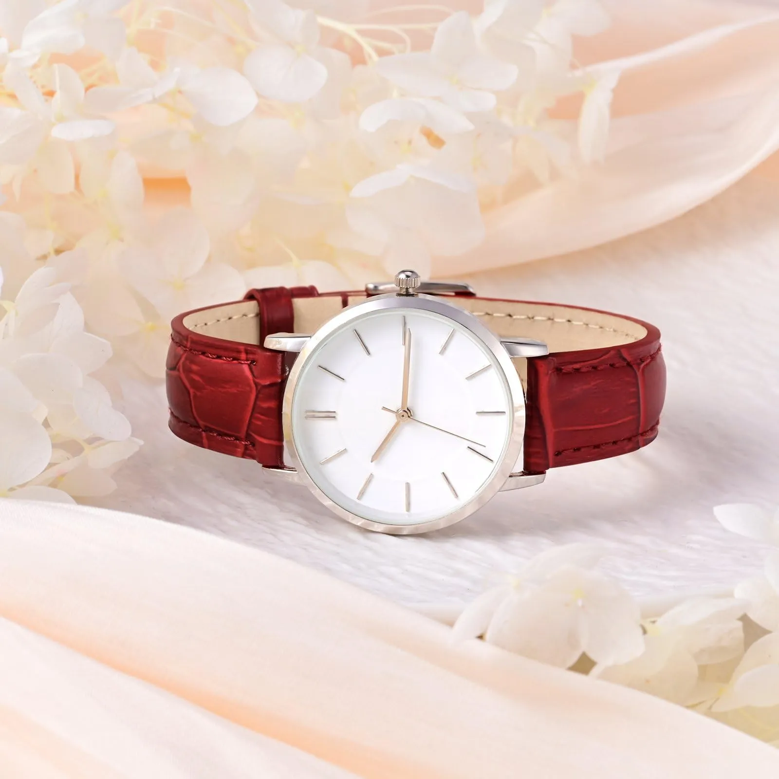 WOCCI 14mm Cinturino Orologio in Pelle da Donna, Grana di Alligatore Goffrata, Pelle Fiore Superiore, Sgancio Rapido, Fibbia Oro (Rosso Rubino) - immagine 9