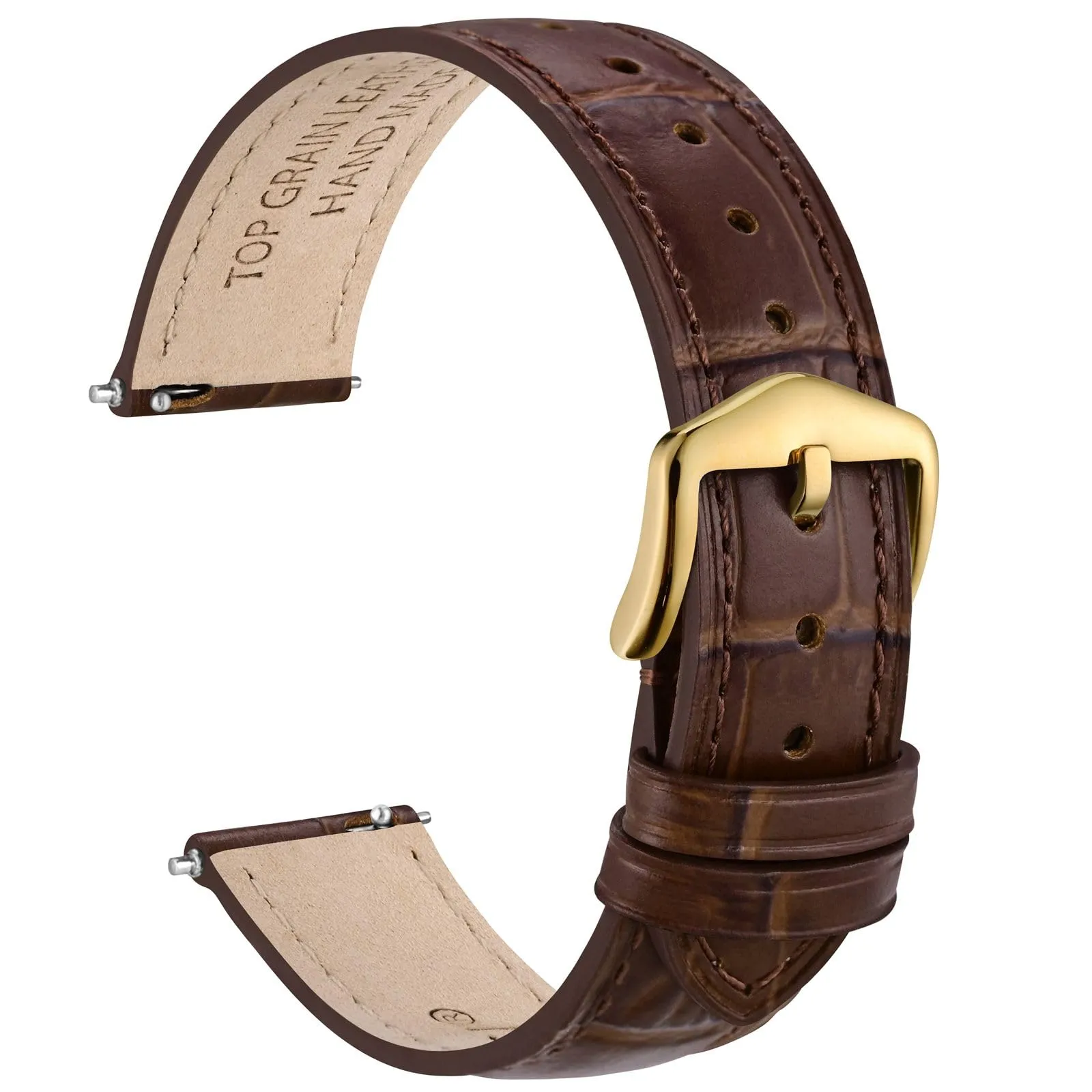 WOCCI 18mm Cinturino Orologio in Pelle da Donna, Grana di Alligatore Goffrata, Pelle Fiore Superiore, Sgancio Rapido, Fibbia Oro (Marrone Scuro) - immagine 1