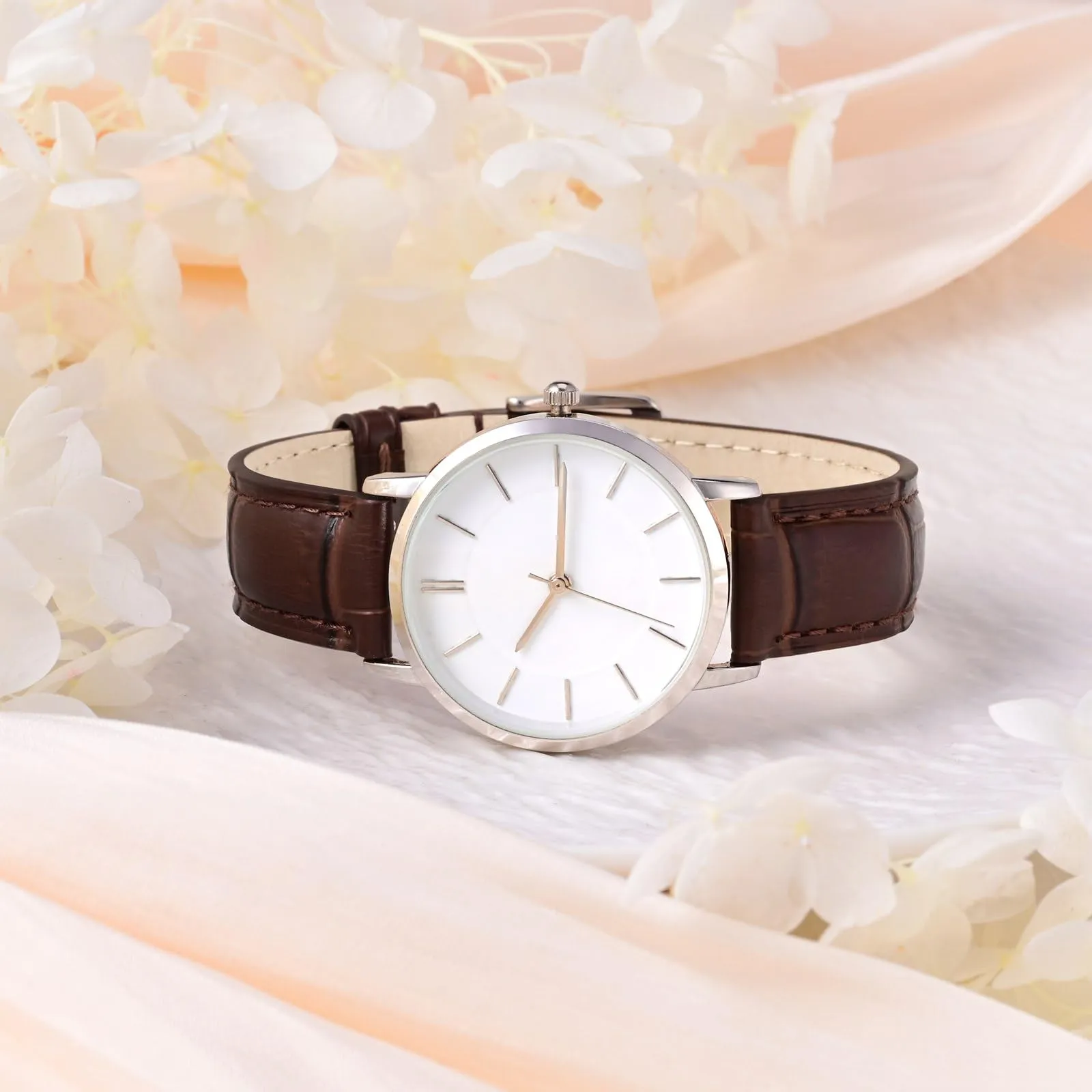 WOCCI 16mm Cinturino Orologio in Pelle da Donna, Grana di Alligatore Goffrata, Pelle Fiore Superiore, Sgancio Rapido, Fibbia Argento (Marrone Scuro) - immagine 2