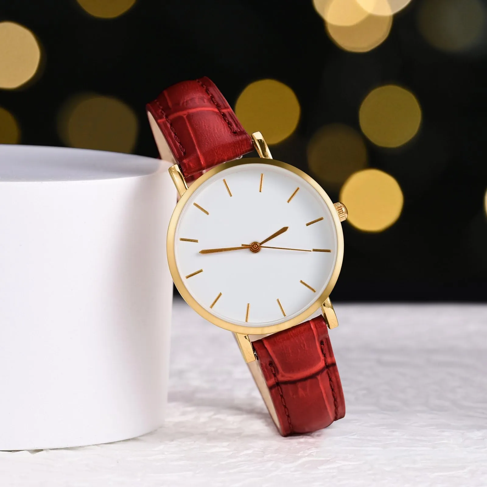 WOCCI 12mm Cinturino Orologio in Pelle da Donna, Grana di Alligatore Goffrata, Pelle Fiore Superiore, Sgancio Rapido, Fibbia Oro Rosa (Rosso Rubino) - immagine 8