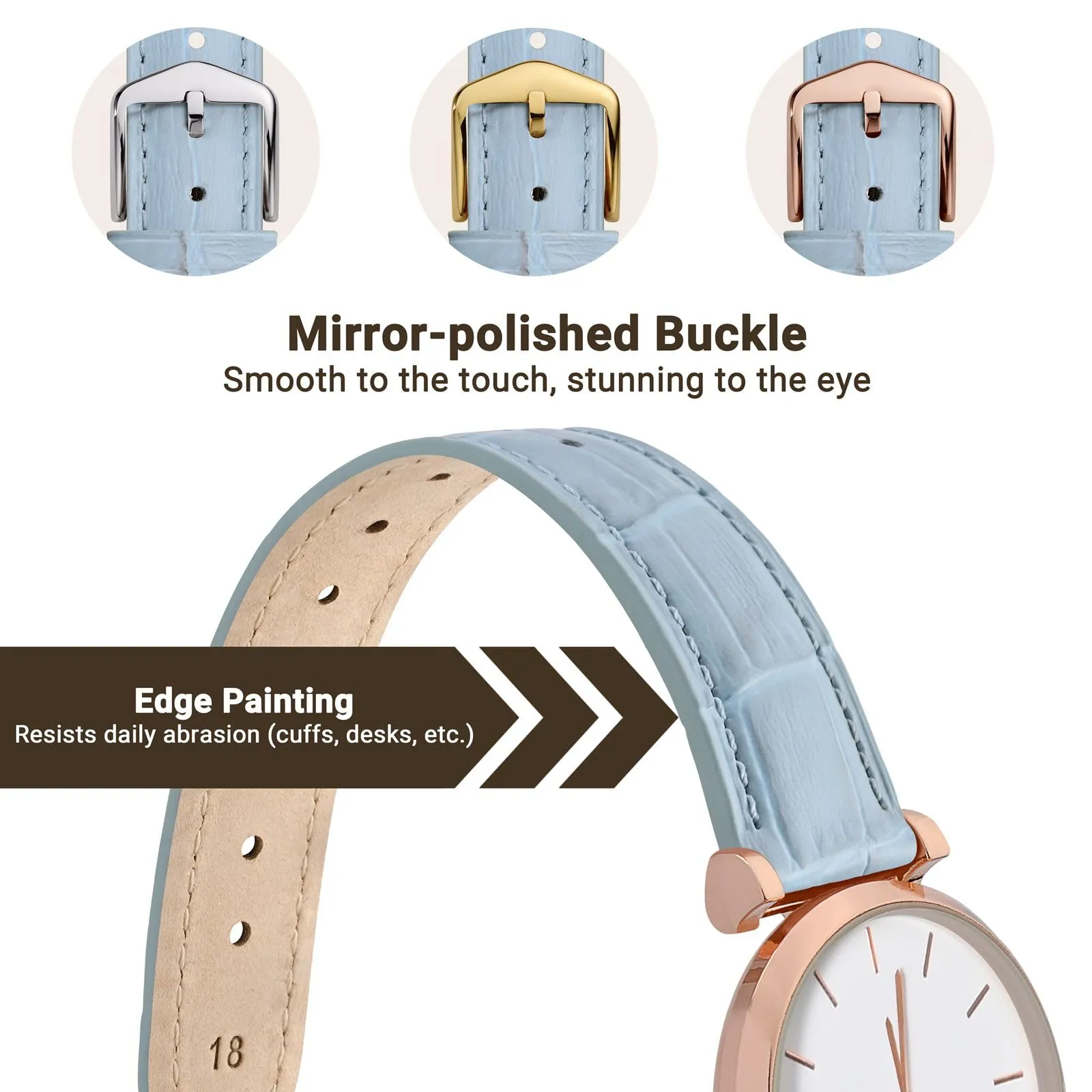 WOCCI 14mm Cinturino Orologio in Pelle da Donna, Grana di Alligatore Goffrata, Pelle Fiore Superiore, Sgancio Rapido, Fibbia Oro (Blu Chiaro) - immagine 3