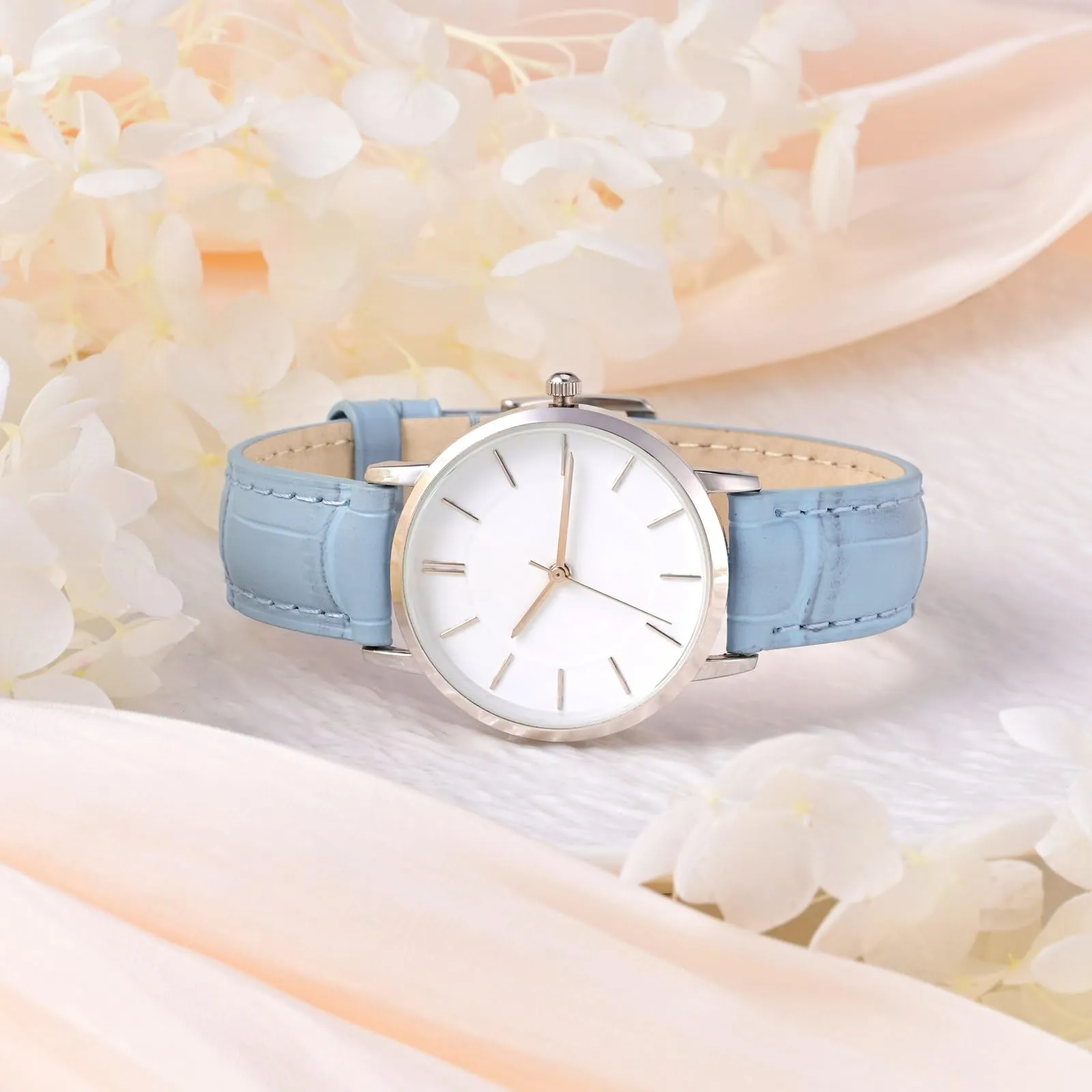 WOCCI 14mm Cinturino Orologio in Pelle da Donna, Grana di Alligatore Goffrata, Pelle Fiore Superiore, Sgancio Rapido, Fibbia Oro (Blu Chiaro) - immagine 9