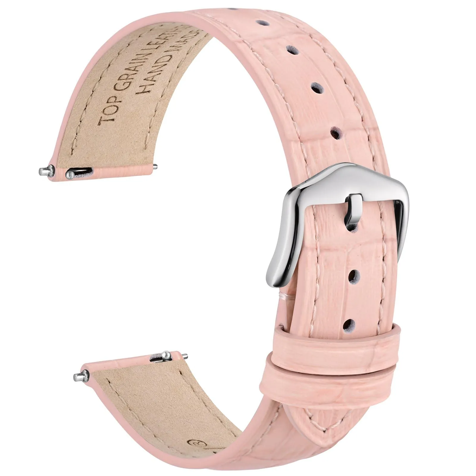WOCCI 18mm Cinturino Orologio in Pelle da Donna, Grana di Alligatore Goffrata, Pelle Fiore Superiore, Sgancio Rapido, Fibbia Argento (Rosa Chiaro) - immagine 1