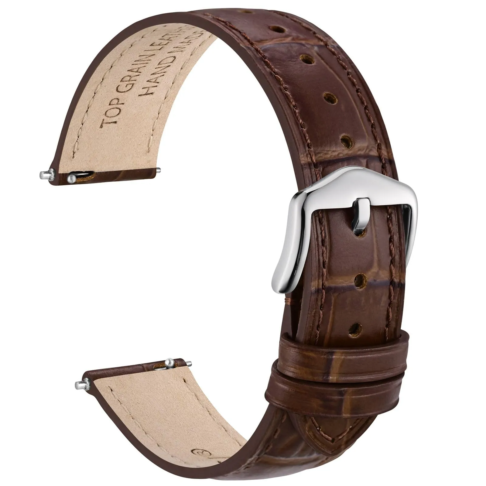 WOCCI 20mm Cinturino Orologio in Pelle da Donna, Grana di Alligatore Goffrata, Pelle Fiore Superiore, Sgancio Rapido, Fibbia Argento (Marrone Scuro) - immagine 1