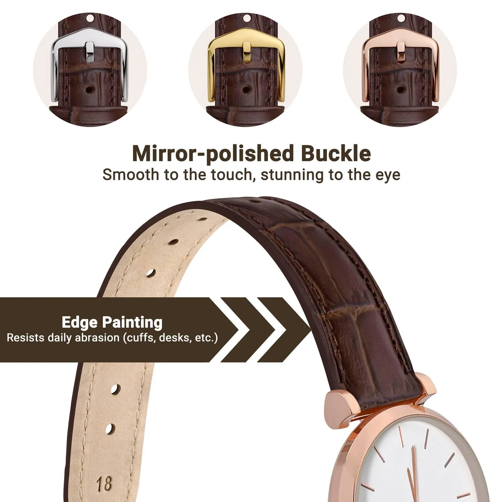 WOCCI 20mm Cinturino Orologio in Pelle da Donna, Grana di Alligatore Goffrata, Pelle Fiore Superiore, Sgancio Rapido, Fibbia Argento (Marrone Scuro) - immagine 3