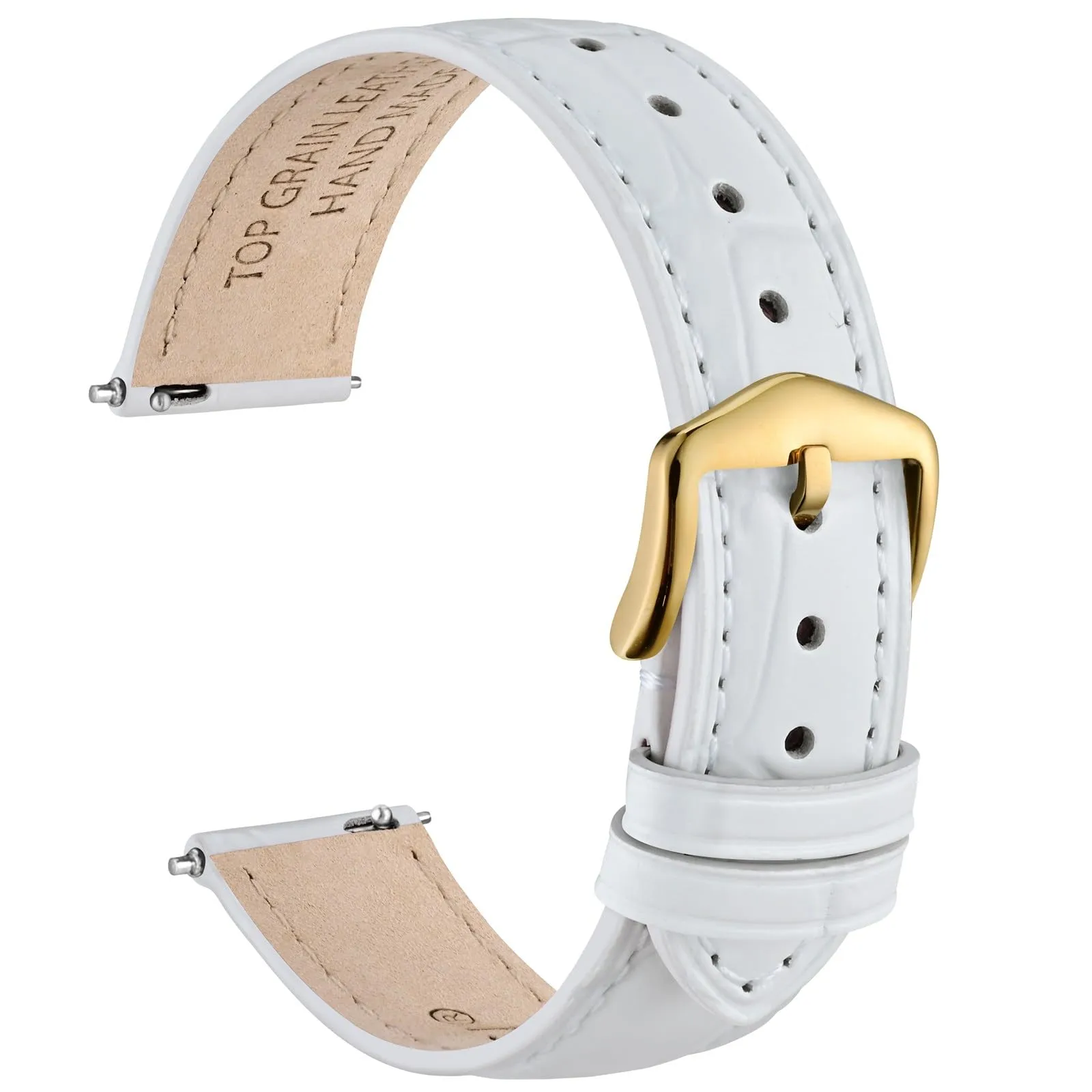 WOCCI 16mm Cinturino Orologio in Pelle da Donna, Grana di Alligatore Goffrata, Pelle Fiore Superiore, Sgancio Rapido, Fibbia Oro (Bianco) - immagine 1