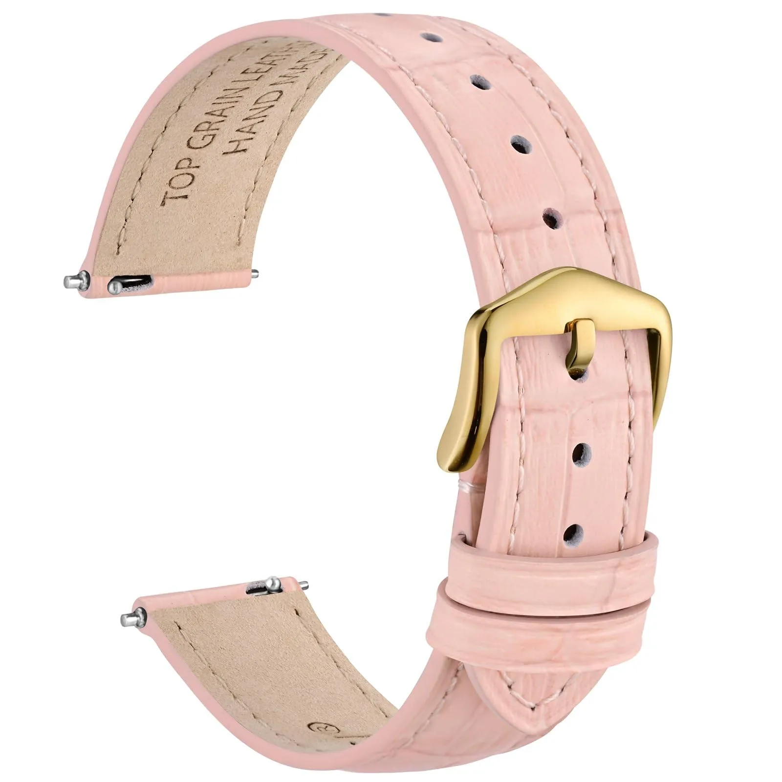 WOCCI 16mm Cinturino Orologio in Pelle da Donna, Grana di Alligatore Goffrata, Pelle Fiore Superiore, Sgancio Rapido, Fibbia Oro (Rosa Chiaro) - immagine 1