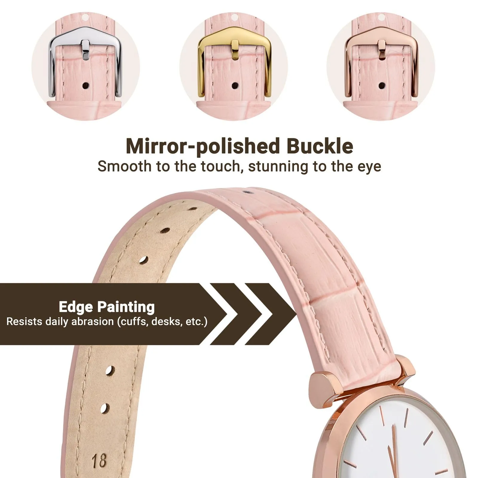 WOCCI 14mm Cinturino Orologio in Pelle da Donna, Grana di Alligatore Goffrata, Pelle Fiore Superiore, Sgancio Rapido, Fibbia Oro Rosa (Rosa Chiaro) - immagine 3