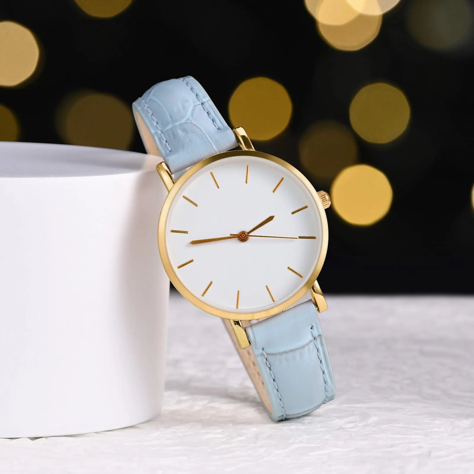 WOCCI 12mm Cinturino Orologio in Pelle da Donna, Grana di Alligatore Goffrata, Pelle Fiore Superiore, Sgancio Rapido, Fibbia Oro Rosa (Blu Chiaro) - immagine 8