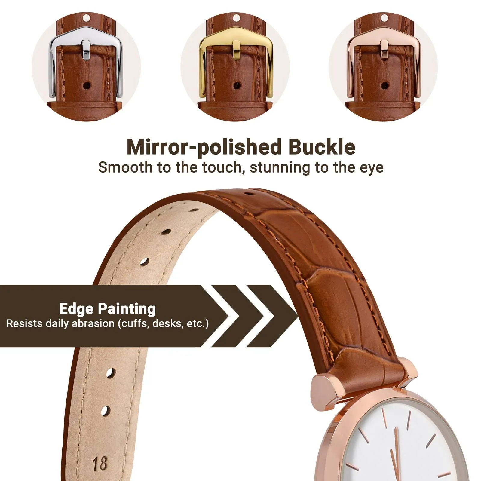 WOCCI 20mm Cinturino Orologio in Pelle da Donna, Grana di Alligatore Goffrata, Pelle Fiore Superiore, Sgancio Rapido, Fibbia Oro Rosa (Marrone Caramello) - immagine 3