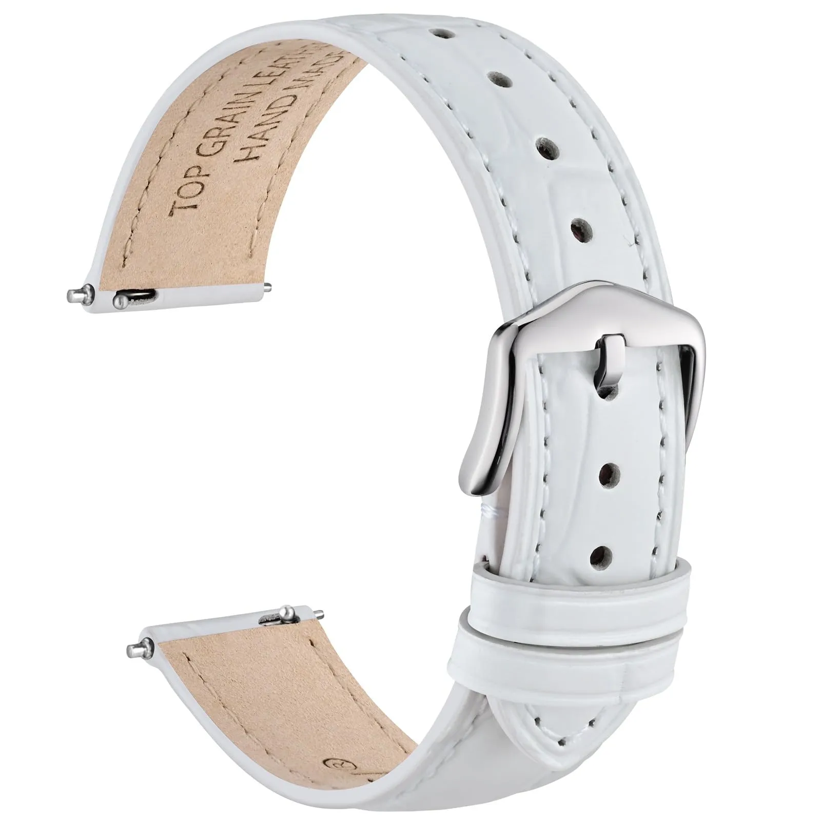 WOCCI 16mm Cinturino Orologio in Pelle da Donna, Grana di Alligatore Goffrata, Pelle Fiore Superiore, Sgancio Rapido, Fibbia Argento (Bianco) - immagine 1