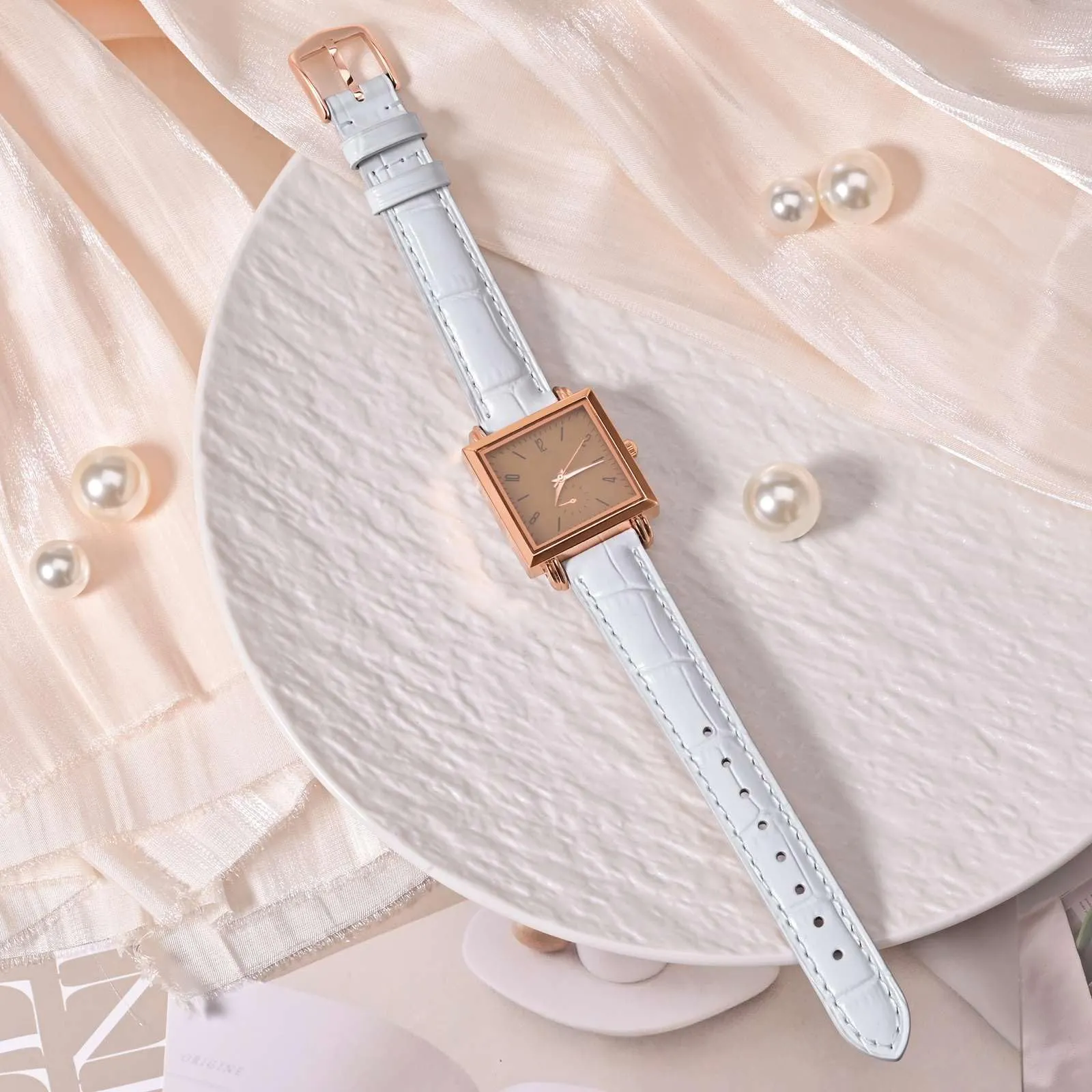 WOCCI 18mm Cinturino Orologio in Pelle da Donna, Grana di Alligatore Goffrata, Pelle Fiore Superiore, Sgancio Rapido, Fibbia Oro (Bianco) - immagine 8