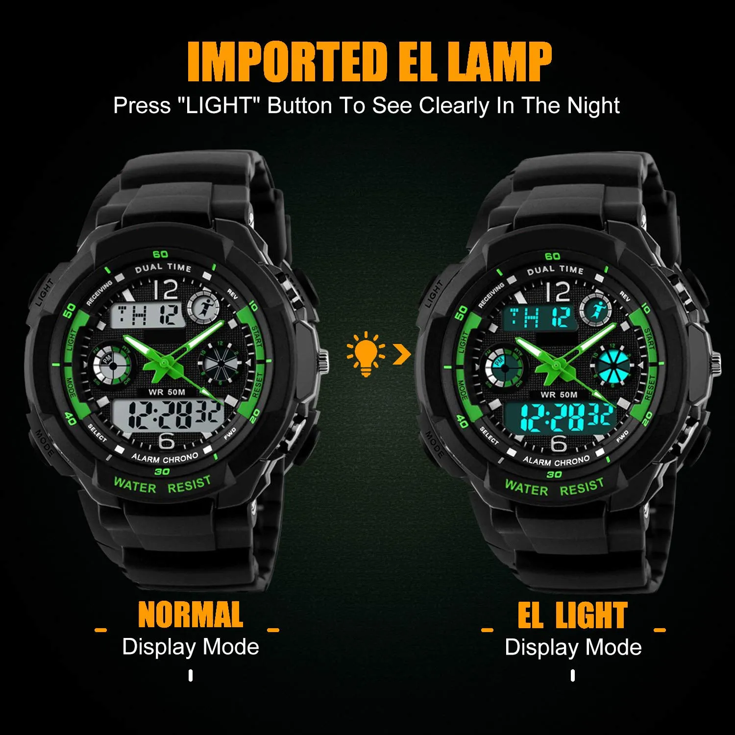 VDSOW Digitale orologi per bambini ragazzi - 50 m impermeabile sport all' aria aperta orologio analogico con allarme/timer/Dual Time zone/LED, per bambini da polso resistente agli urti per Junio - immagine 3