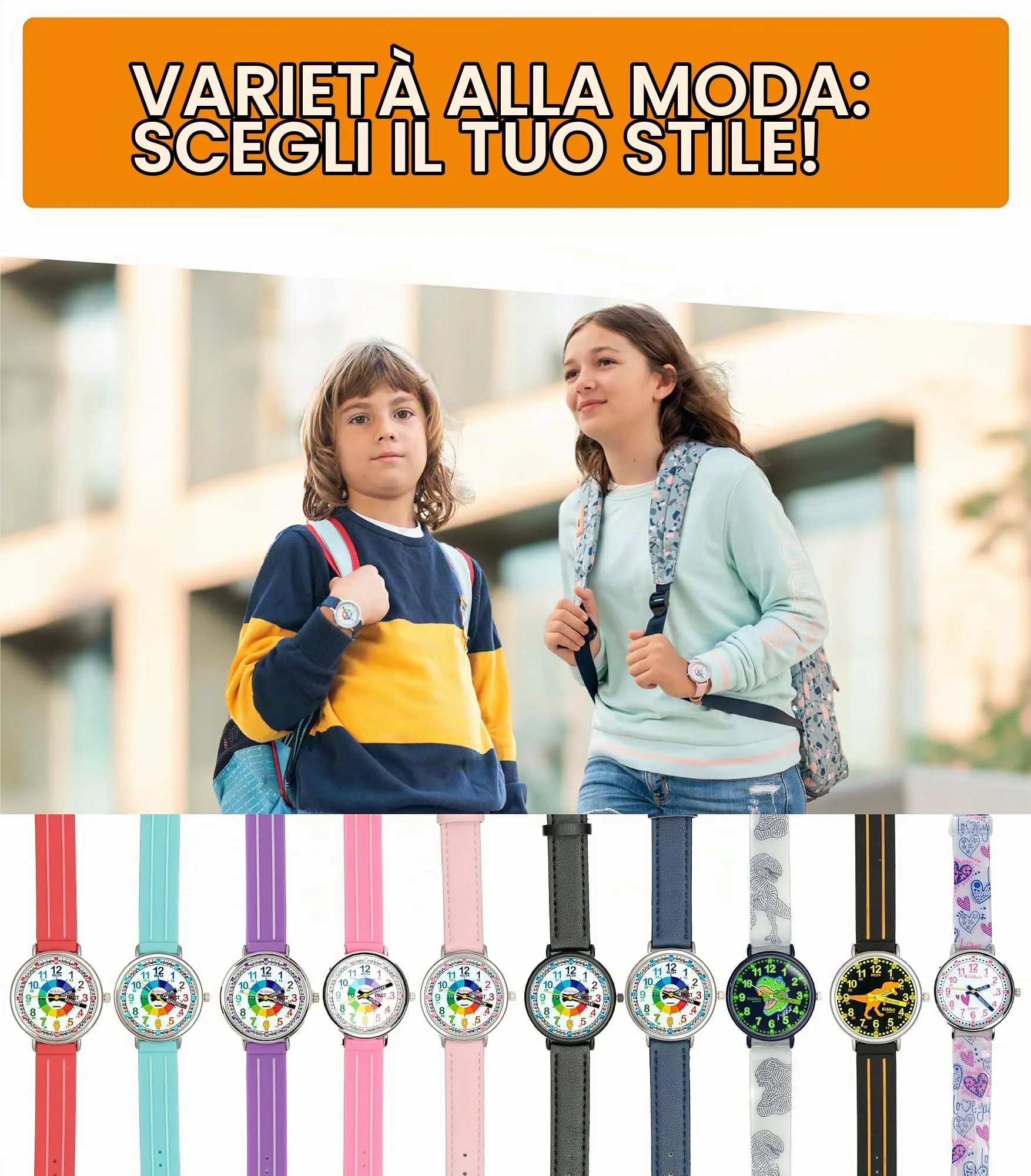 Kiddus Orologio Educativo per Bambino e Bambina dai 5 ai 10 Anni, Orologio Analogico Didattico per Imparare l'Ora, Movimento Giapponese - immagine 7