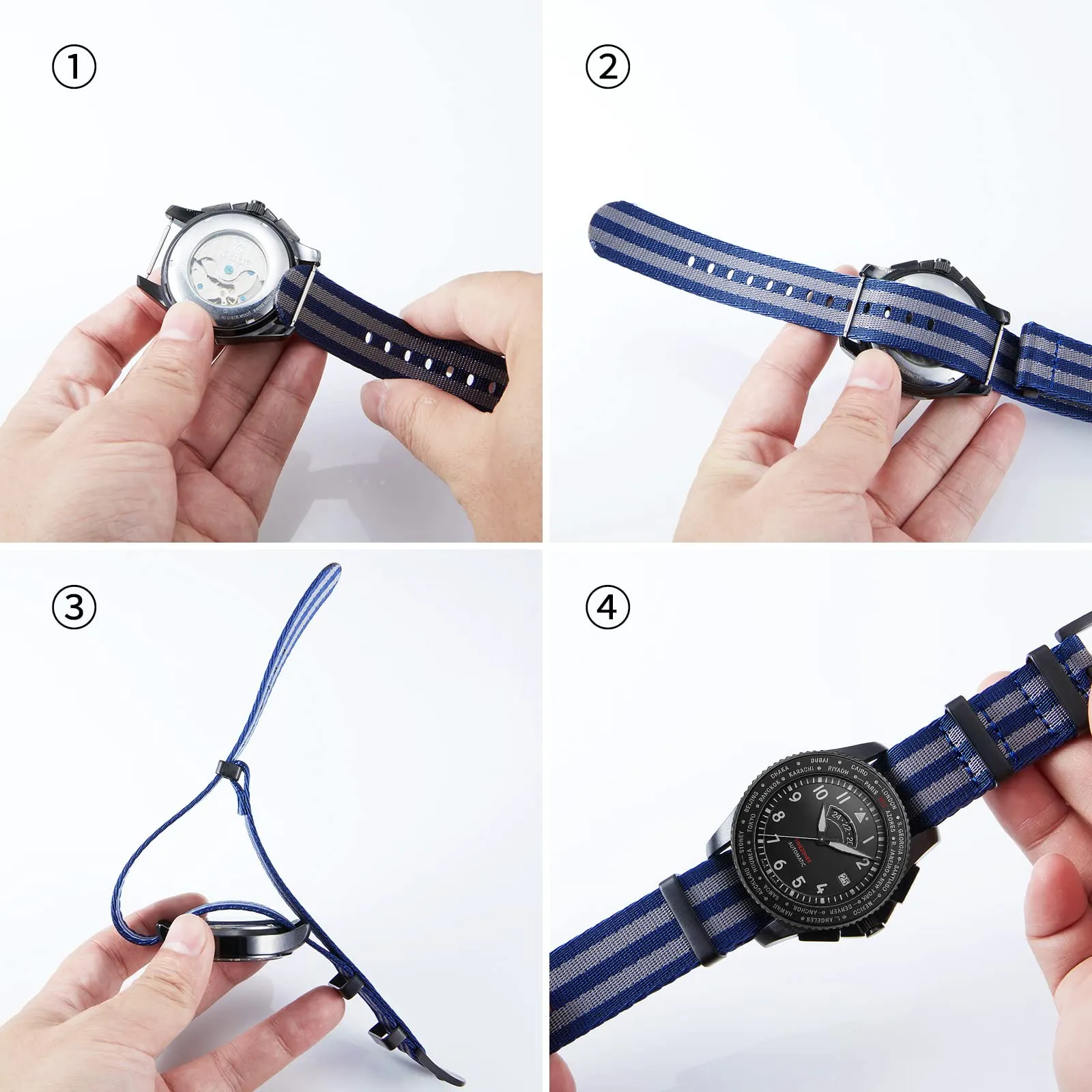 BINLUN Cinturini per Orologi in Nylon Ricambio Multicolore Balistico Premium con Nero/Argento Fibbia in Acciaio Inossidabile per Uomo Donna 18mm 20mm 22mm 24mm (Nuova Versione) - immagine 5