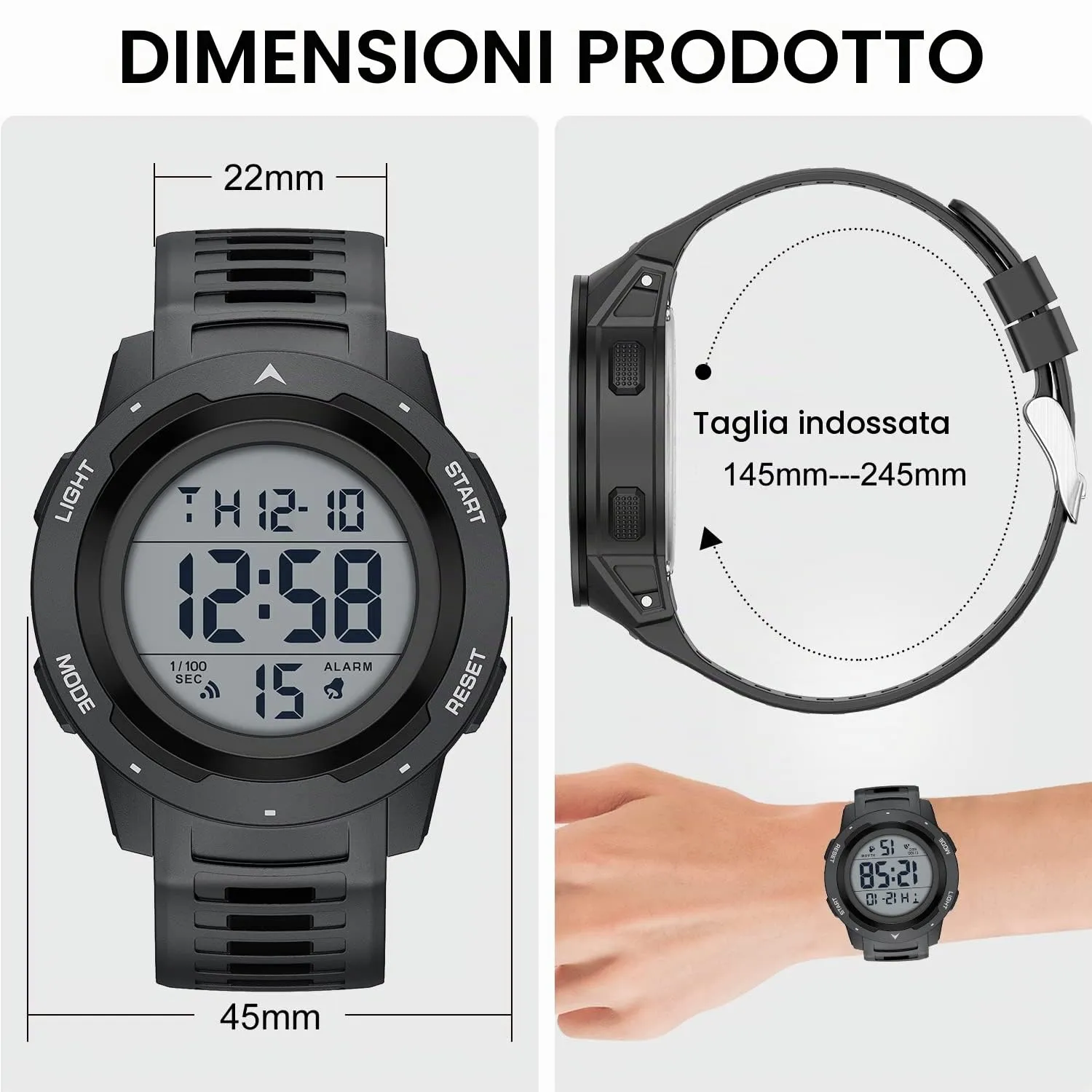 GOLDEN HOUR Gli Orologio Uomo Impermeabilizzano lo Sport di Digital Guarda lo Stile Militare Dell'esposizione di Lettura Dacile Dello Schermo Con la Cinghia - Nero - immagine 4