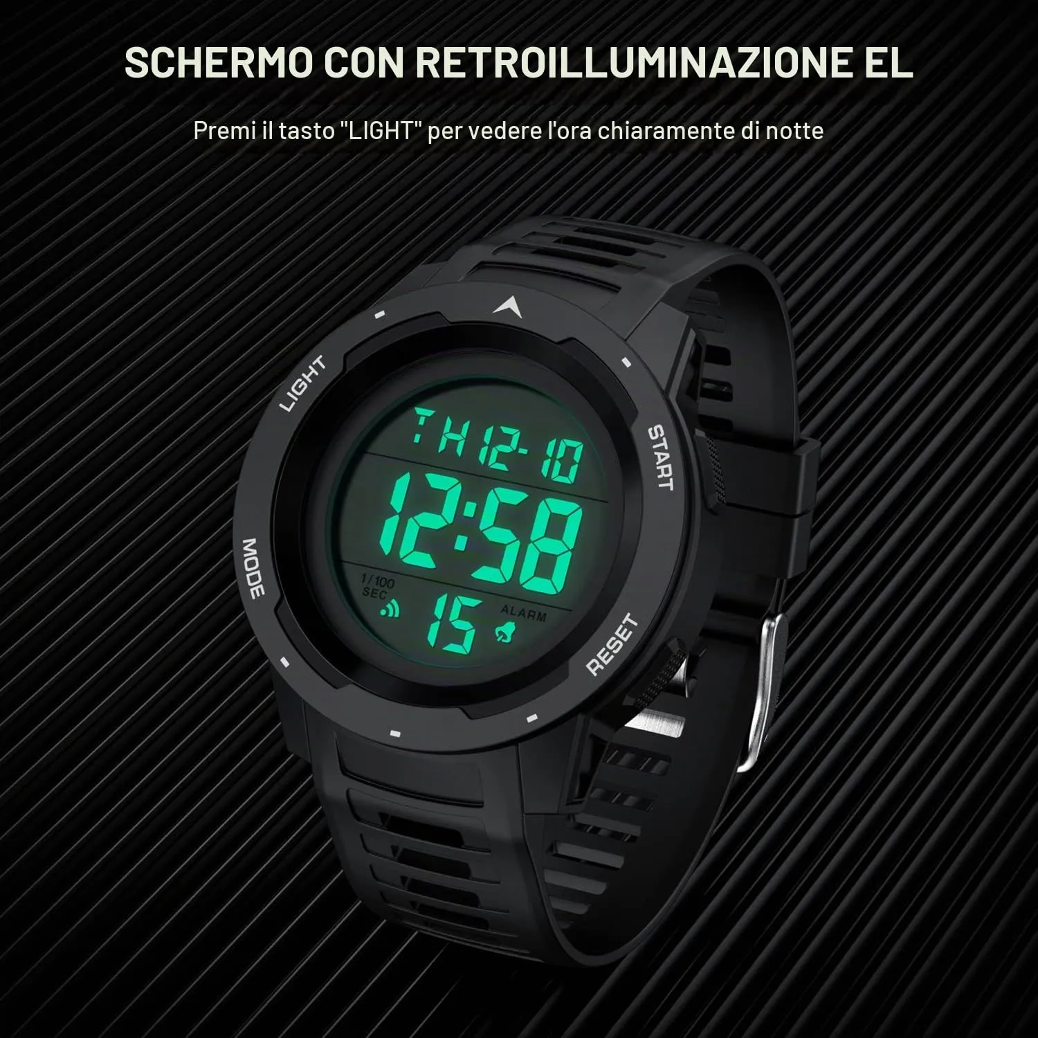 GOLDEN HOUR Gli Orologio Uomo Impermeabilizzano lo Sport di Digital Guarda lo Stile Militare Dell'esposizione di Lettura Dacile Dello Schermo Con la Cinghia - Nero - immagine 7