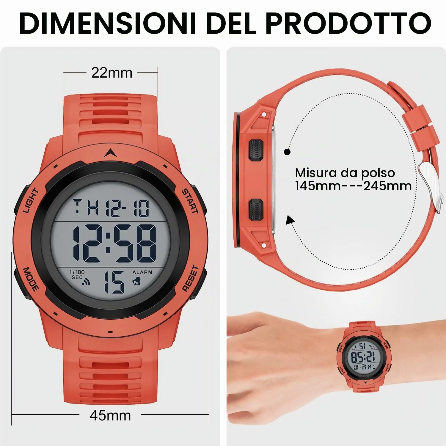 GOLDEN HOUR Gli Orologio Uomo Impermeabilizzano lo Sport di Digital Guarda lo Stile Militare Dell'esposizione di Lettura Dacile Dello Schermo Con la Cinghia - Rosso - immagine 4