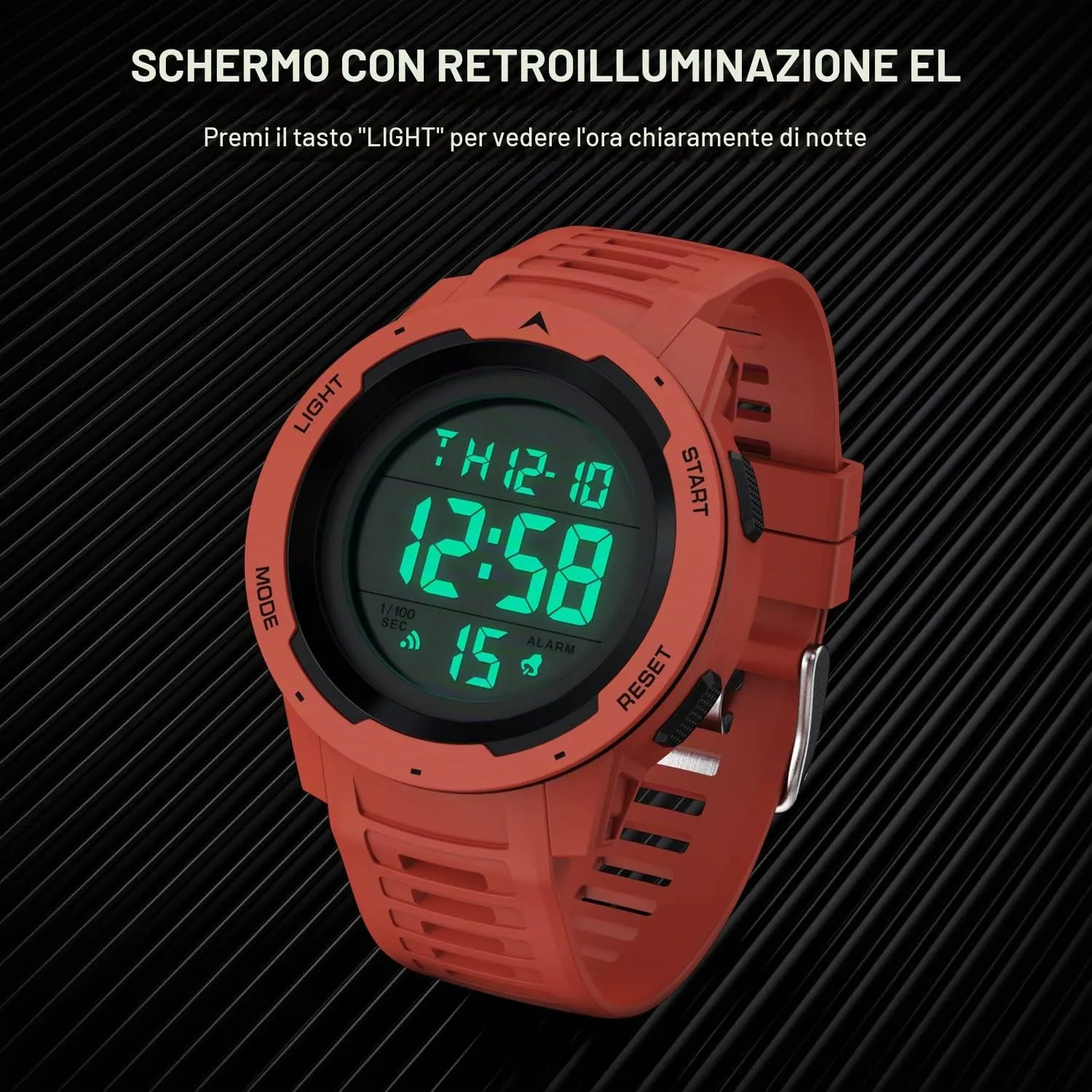 GOLDEN HOUR Gli Orologio Uomo Impermeabilizzano lo Sport di Digital Guarda lo Stile Militare Dell'esposizione di Lettura Dacile Dello Schermo Con la Cinghia - Rosso - immagine 7