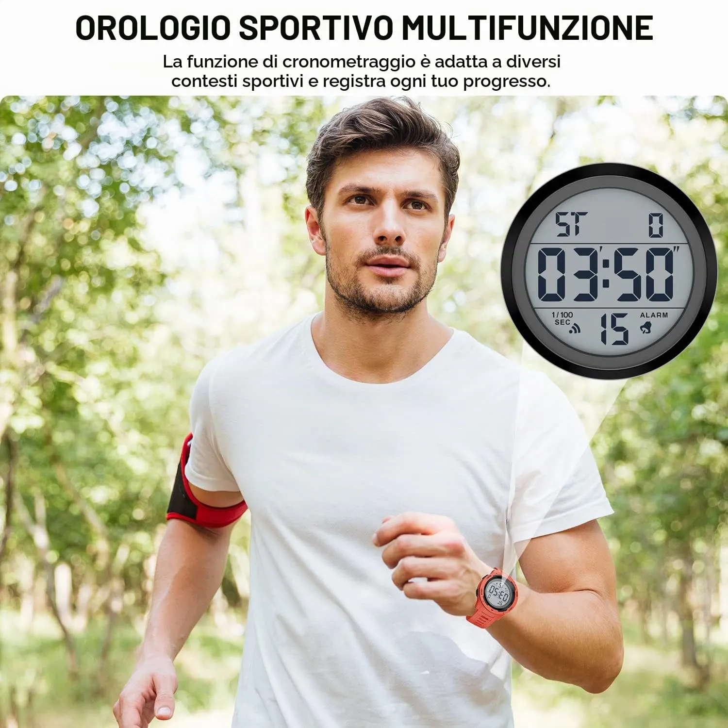 GOLDEN HOUR Gli Orologio Uomo Impermeabilizzano lo Sport di Digital Guarda lo Stile Militare Dell'esposizione di Lettura Dacile Dello Schermo Con la Cinghia - Rosso - immagine 8