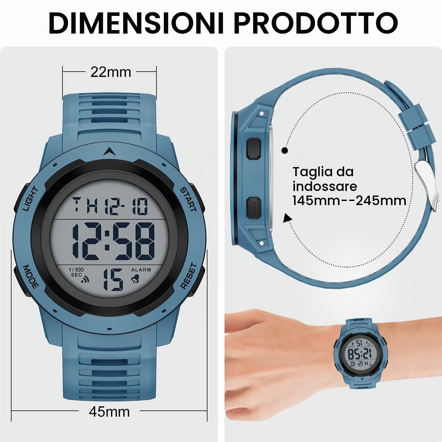 GOLDEN HOUR Gli Orologio Uomo Impermeabilizzano lo Sport di Digital Guarda lo Stile Militare Dell'esposizione di Lettura Dacile Dello Schermo Con la Cinghia - Blu - immagine 4