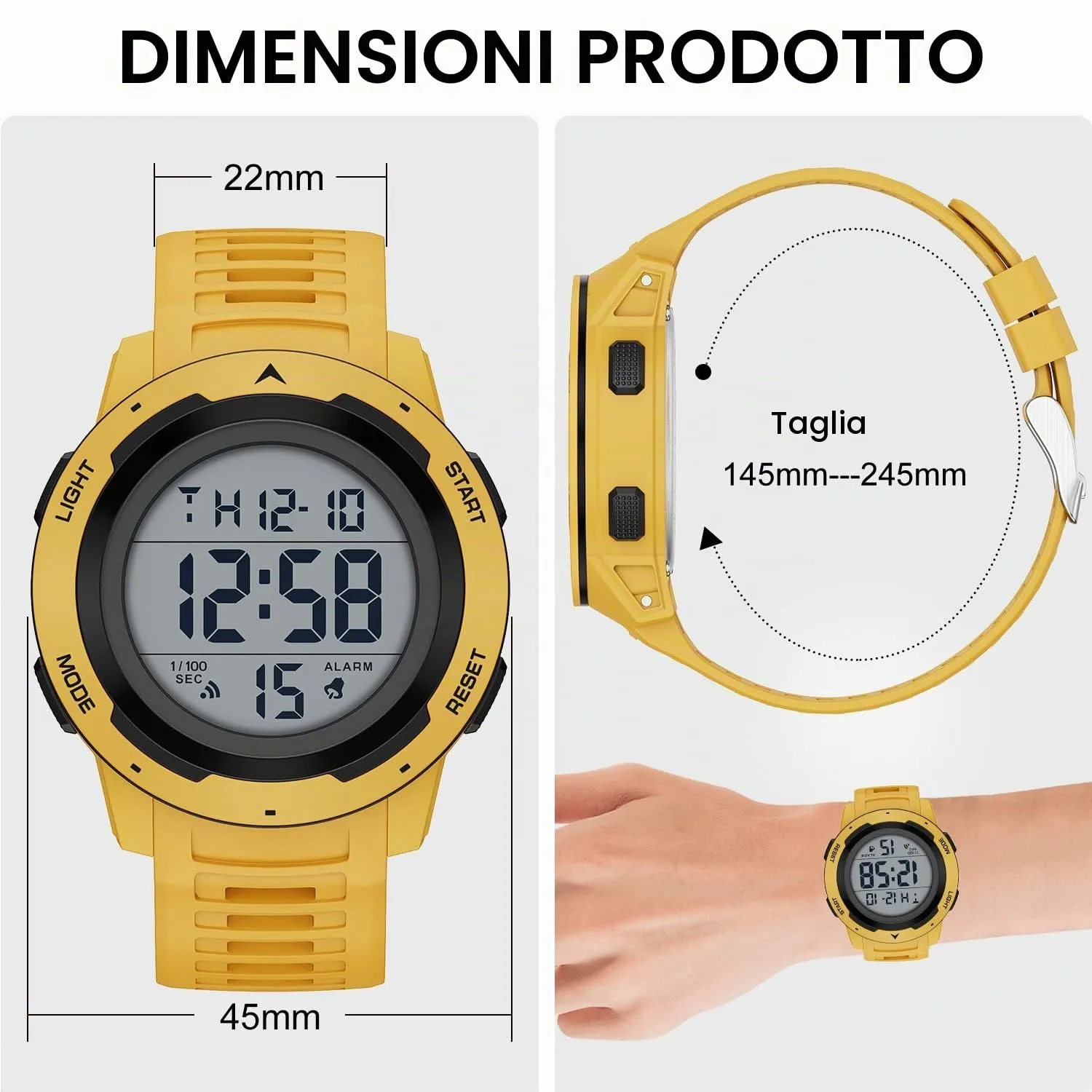 GOLDEN HOUR Gli Orologio Uomo Impermeabilizzano lo Sport di Digital Guarda lo Stile Militare Dell'esposizione di Lettura Dacile Dello Schermo Con la Cinghia - Giallo - immagine 4