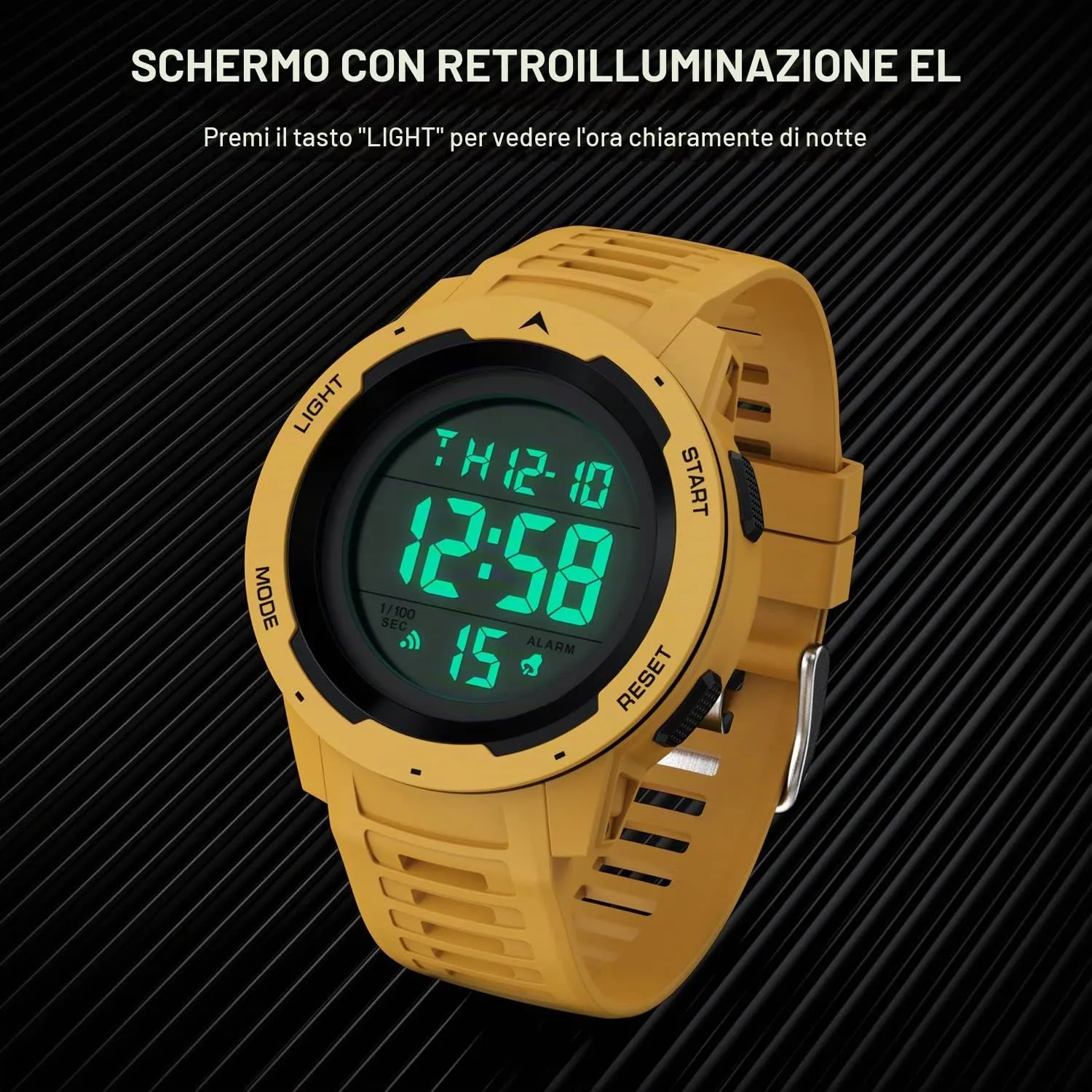 GOLDEN HOUR Gli Orologio Uomo Impermeabilizzano lo Sport di Digital Guarda lo Stile Militare Dell'esposizione di Lettura Dacile Dello Schermo Con la Cinghia - Giallo - immagine 7