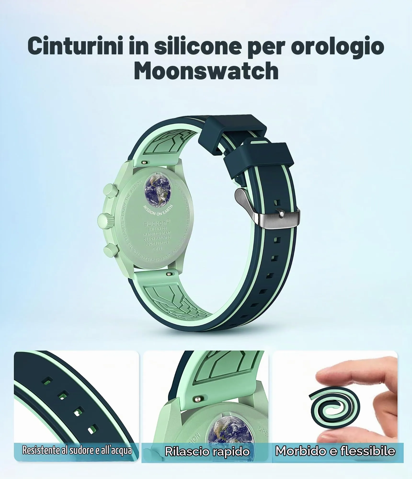Cinturino per Omega x Swatch MoonSwatch/Rolex Orologio/SEIKO Orologio 20mm,Rilascio Rapido Cinturino in silicone di ricambio per orologio Omega X Swatch Moonswatch Speedmaster (Rosa) - immagine 4