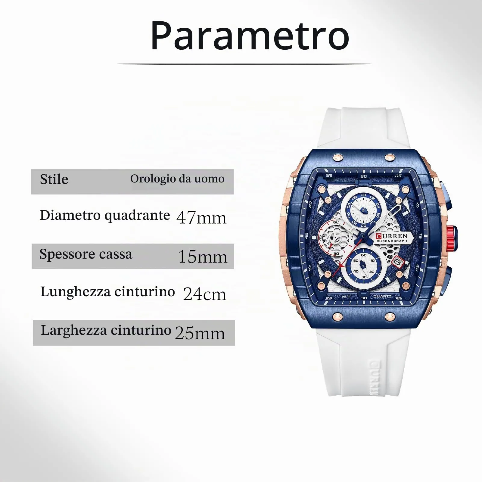 FORSINING Orologio da polso al quarzo analogico da uomo, quadrante grande, rettangolare, cinturino in silicone, impermeabile, stile militare, calendario, data, bianco, Militare - immagine 3