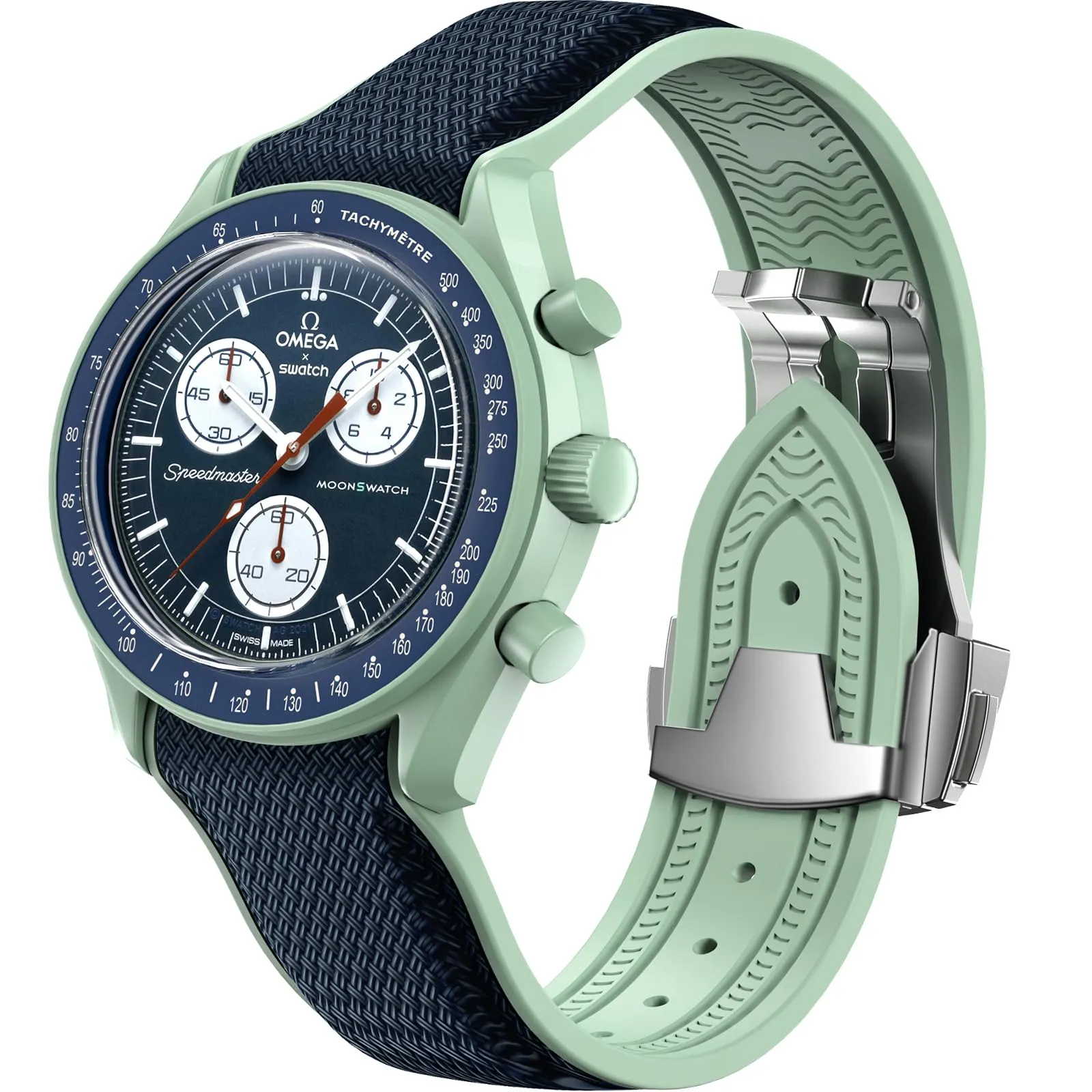 Cinturino per orologio Omega x Swatch MoonSwatch da 20 mm, cinturino pieghevole con fibbia compatibile con Omega X, Swatch Moonswatch Speedmaster, curvo senza spazi vuoti, cinturino di (Marina) - immagine 1