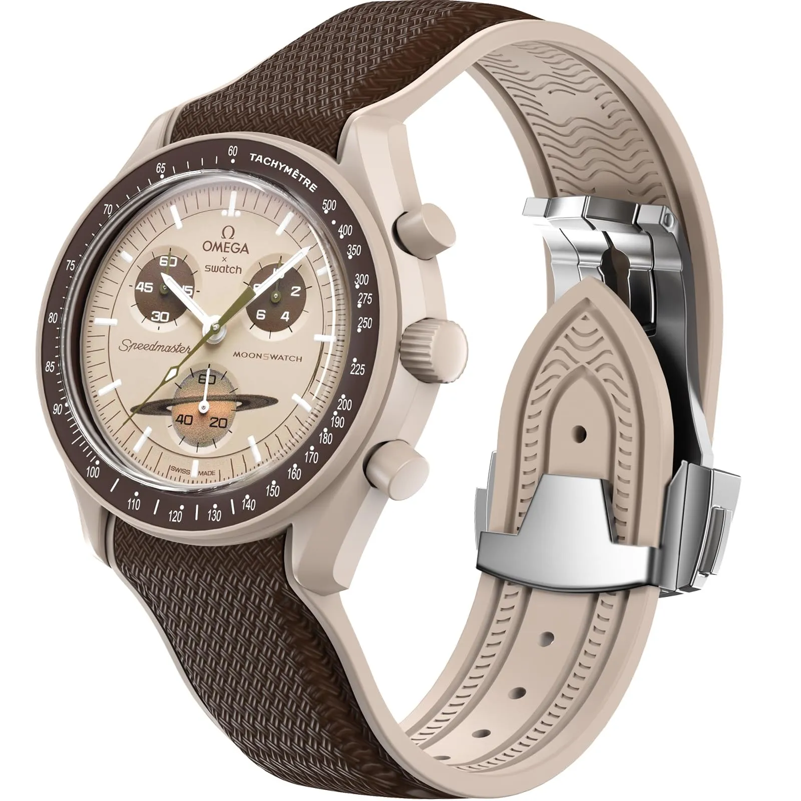 Cinturino per orologio Omega x Swatch MoonSwatch da 20 mm, cinturino pieghevole con fibbia compatibile con Omega X, Swatch Moonswatch Speedmaster, curvo senza spazi vuoti, cinturino di (Marrone) - immagine 1