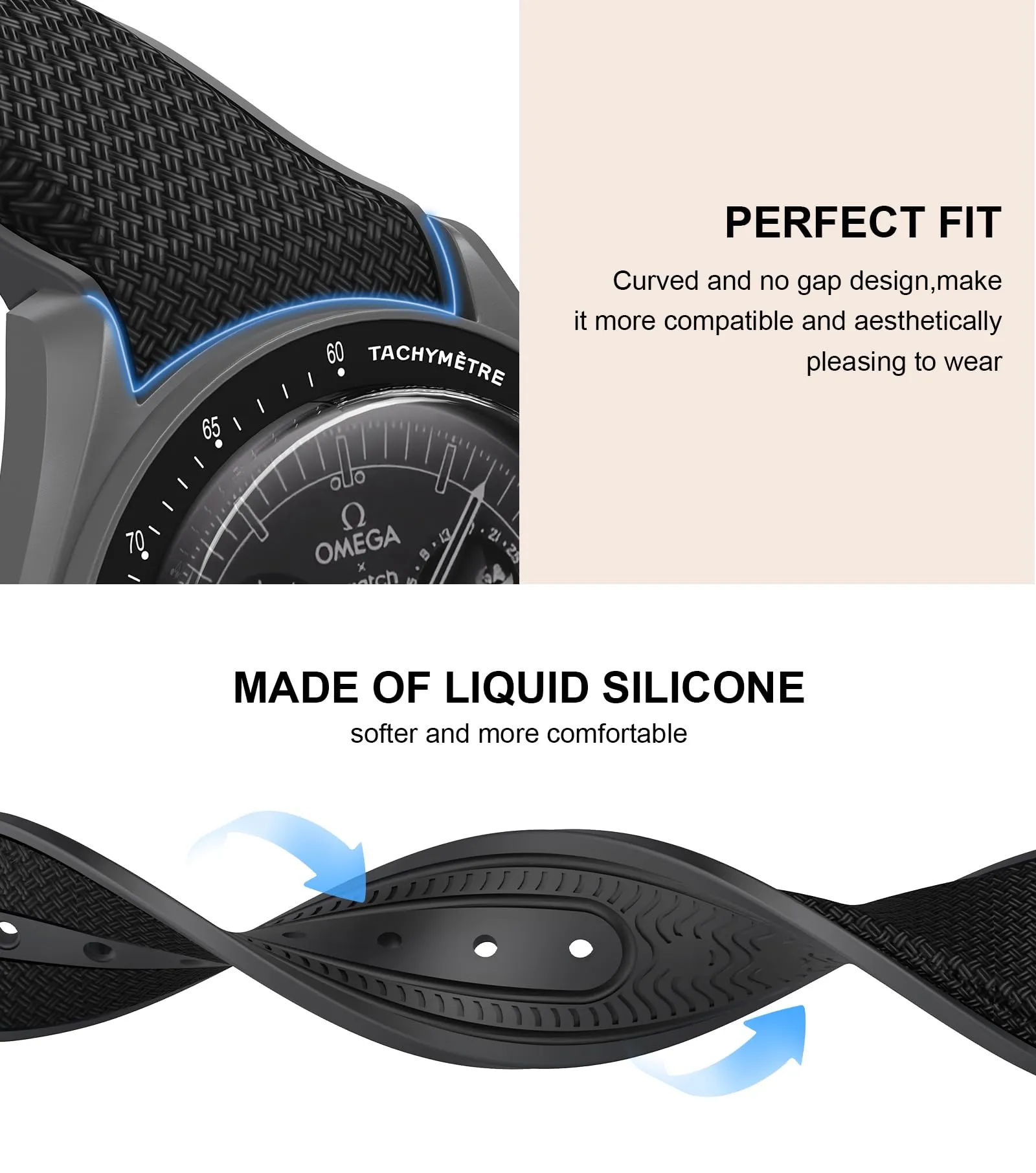 Cinturino per orologio Omega x Swatch MoonSwatch da 20 mm, cinturino pieghevole con fibbia compatibile con Omega X, Swatch Moonswatch Speedmaster, curvo senza spazi vuoti, cinturino di (Marrone) - immagine 5